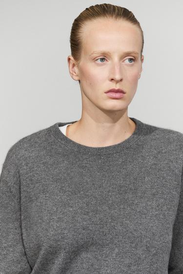 100% cashmere long sleeve sweater — GREY 5