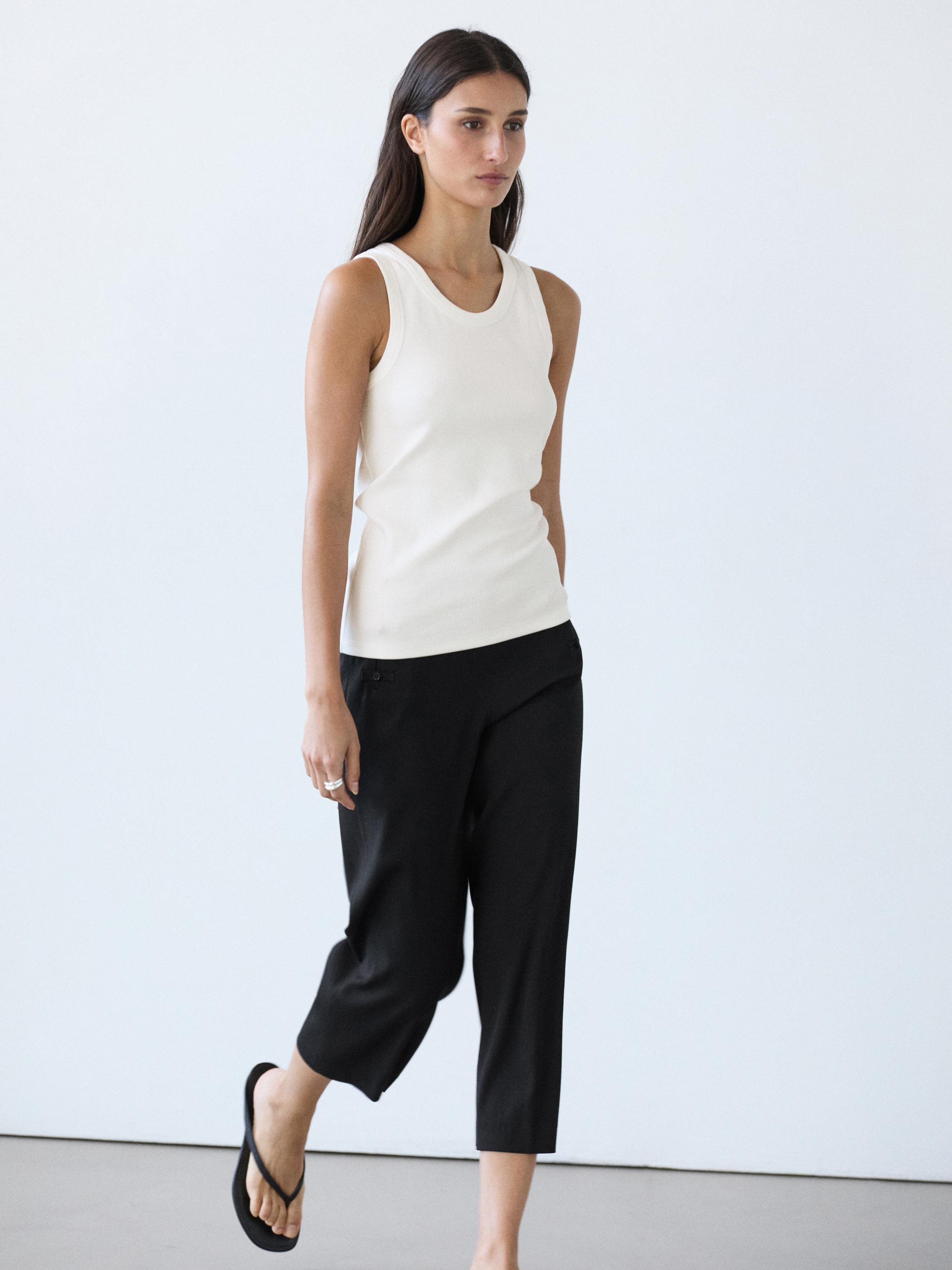 Cotton blend halter top — WHITE