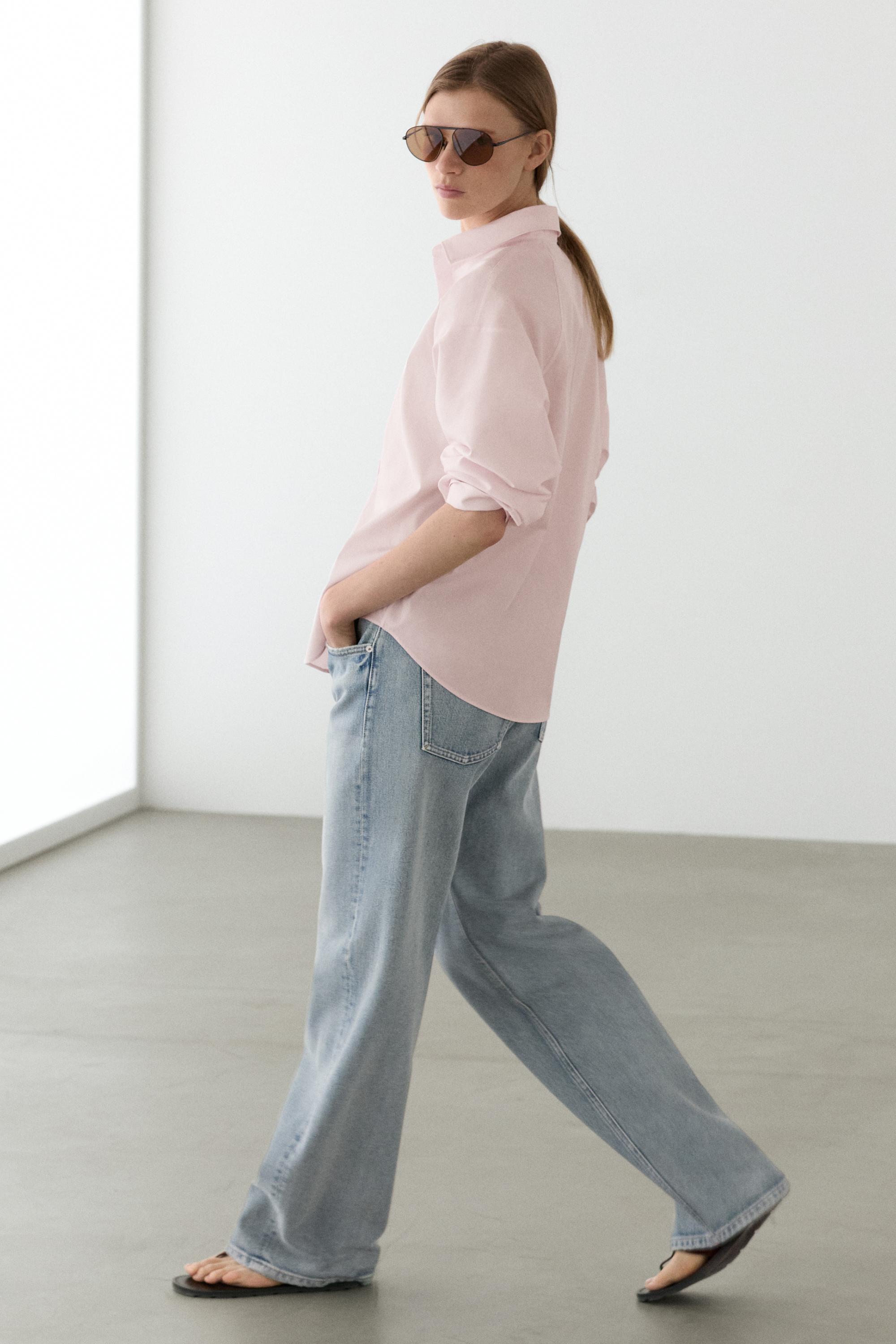 Cotton poplin shirt with dart detail — PINK
