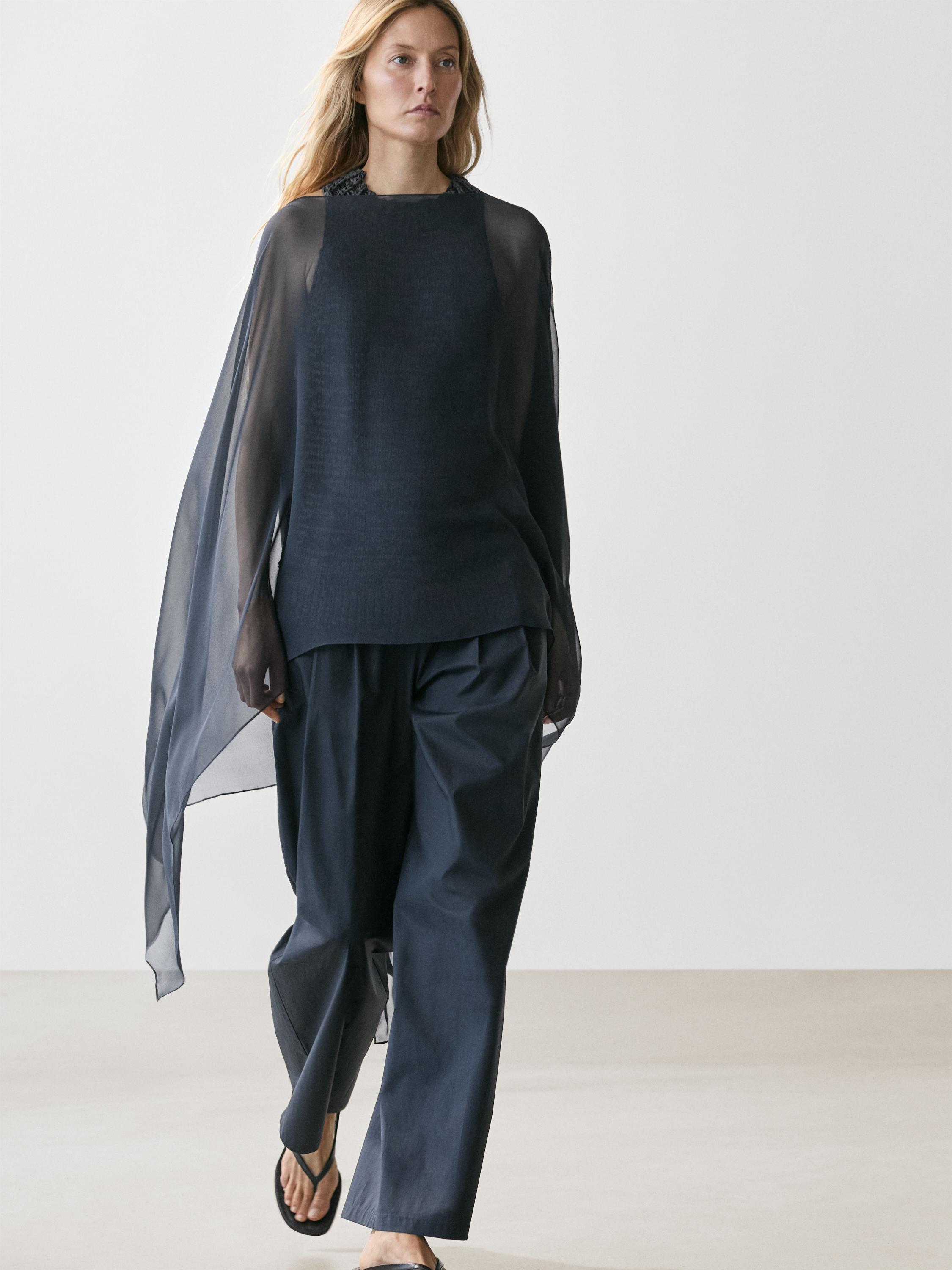 Asimetrik kesim ipek pelerin