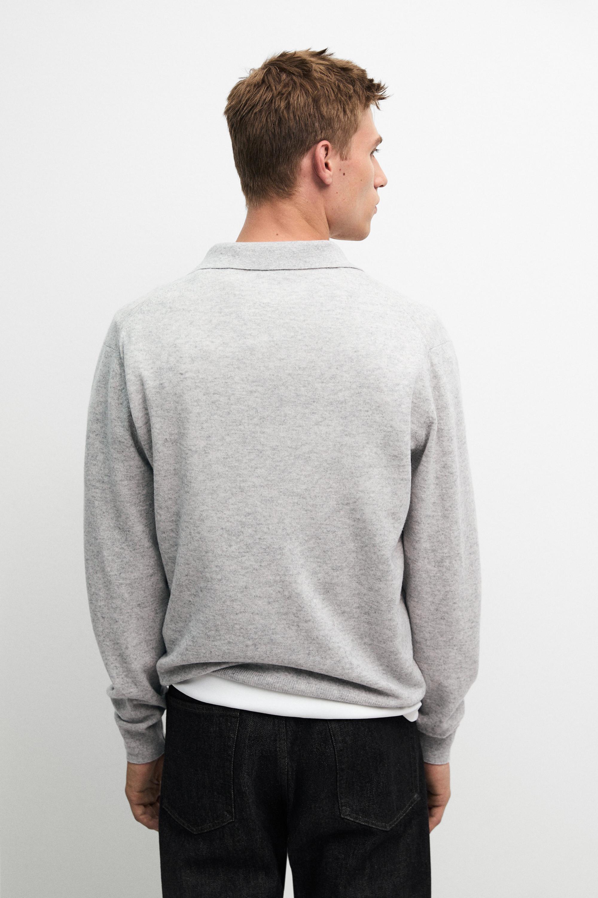 Wool blend knit polo sweater — GREY MARL