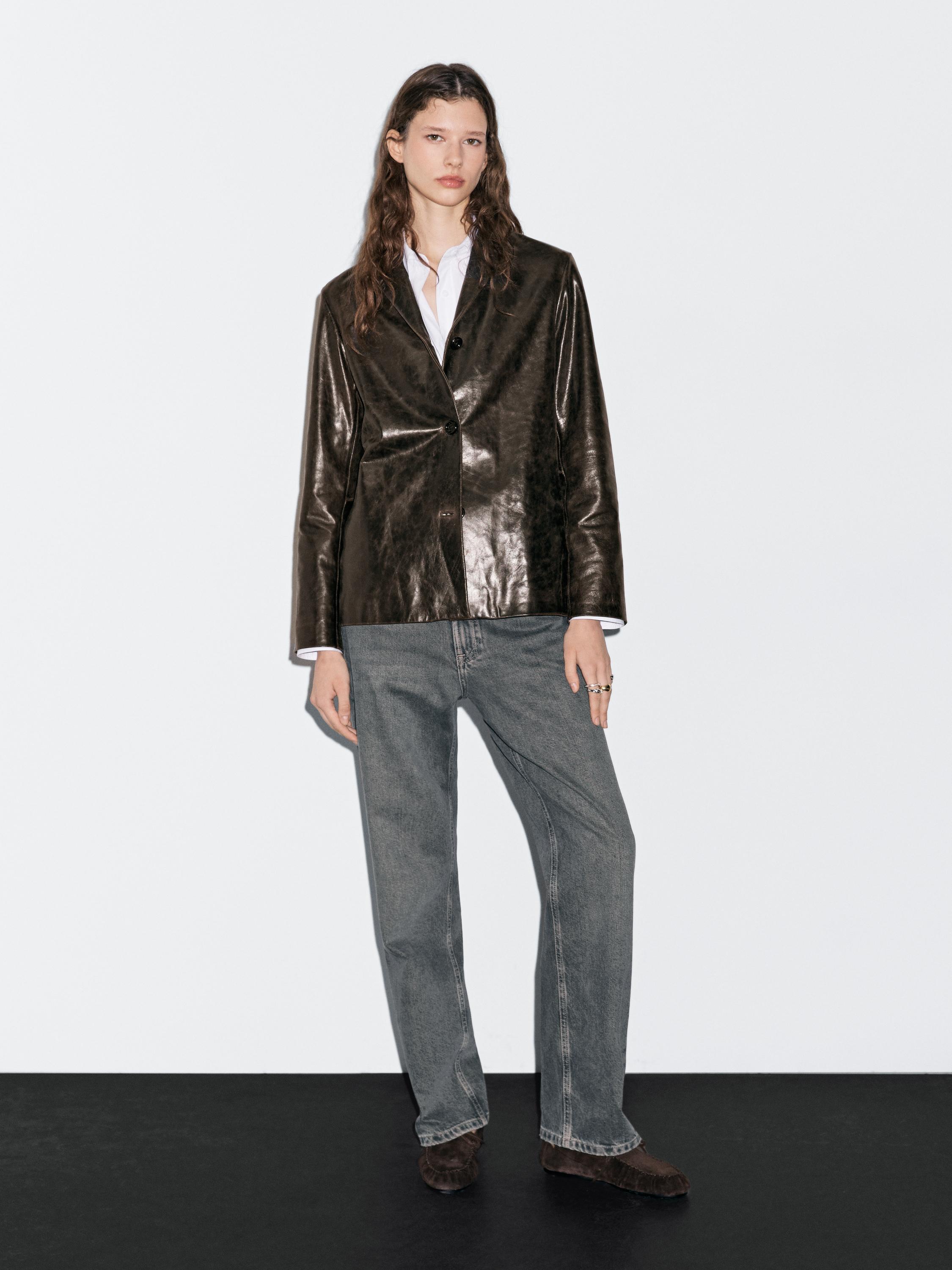 Nappa leather blazer with distressed finish