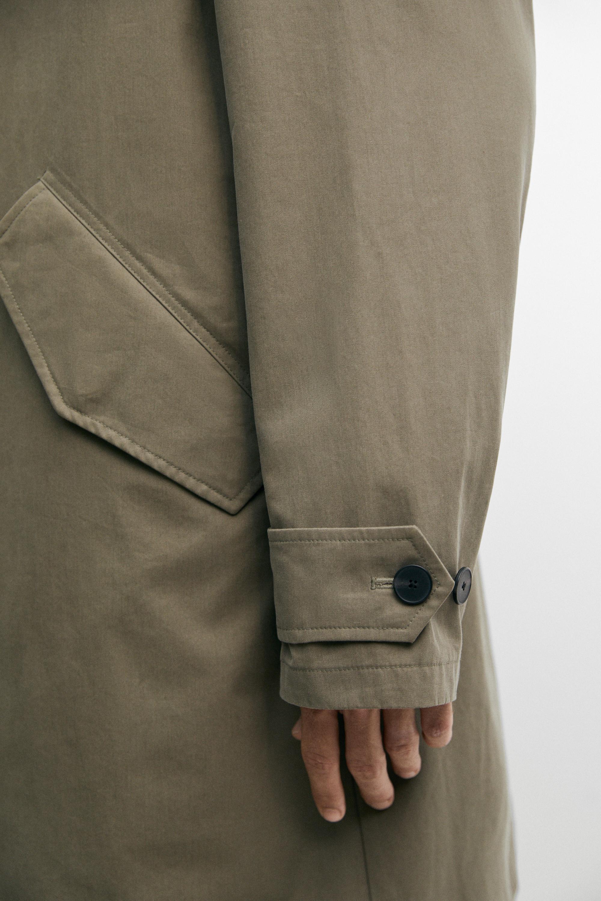 Long high neck 100% cotton parka — PALE KHAKI