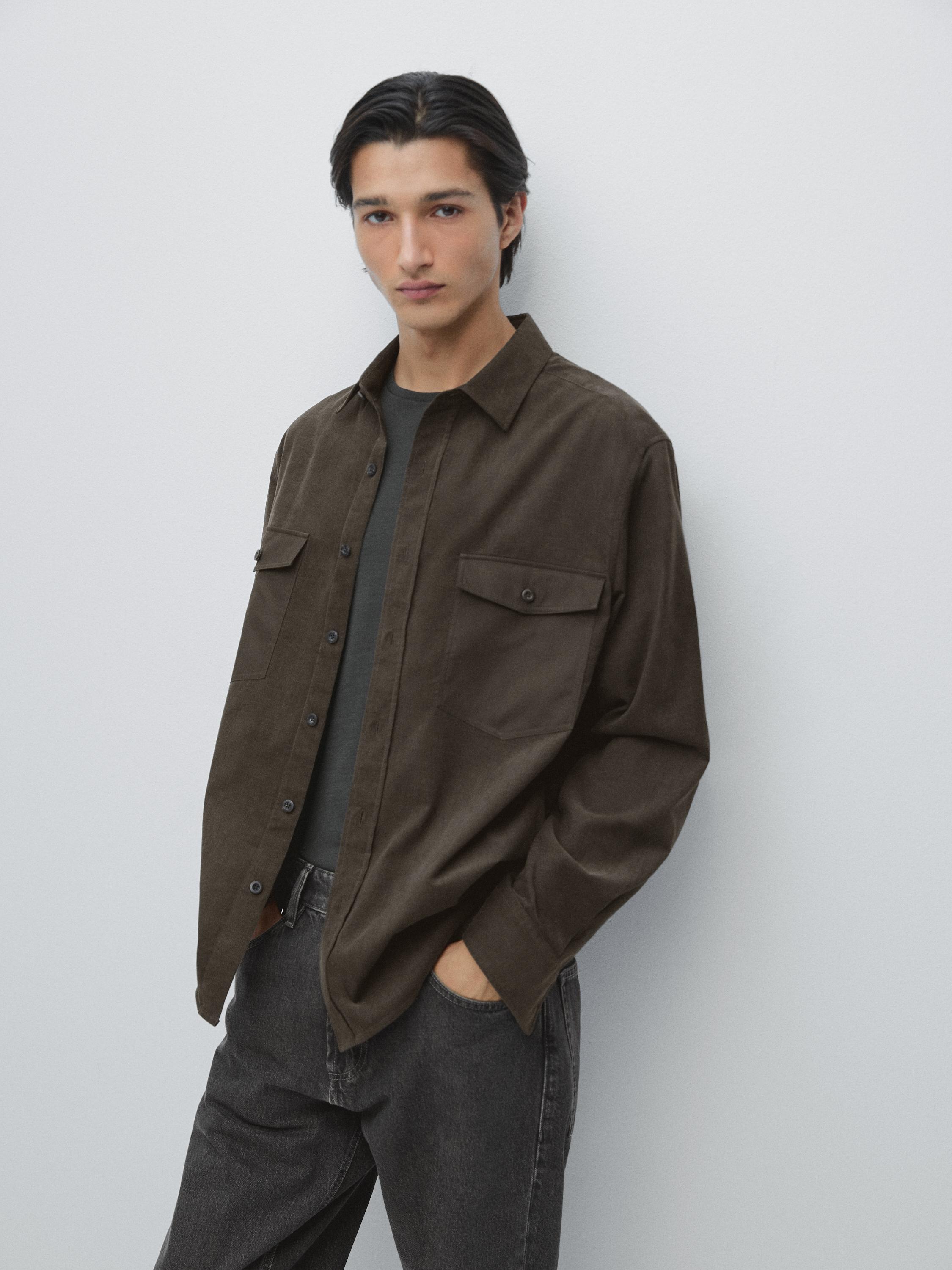 Camisa micropana bolsillos contraste relaxed fit