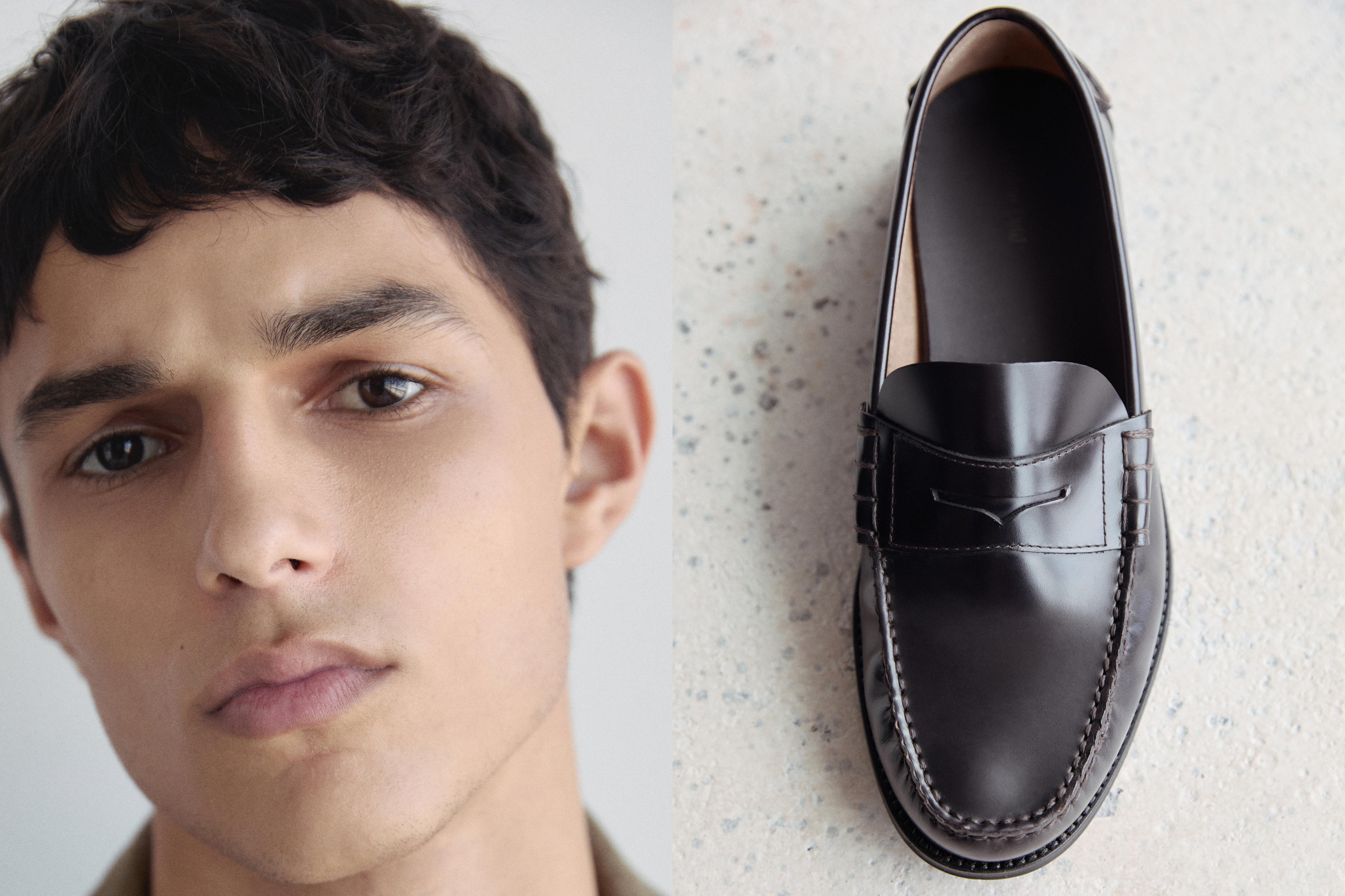 Leather loafers with penny strap — BROWN