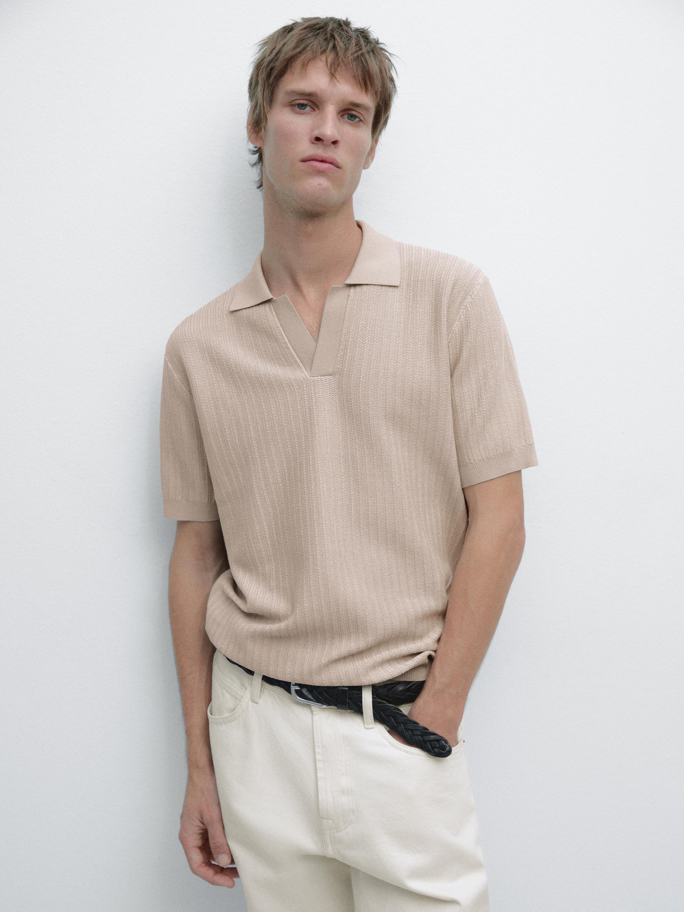 Jacquard knit polo sweater — BEIGE