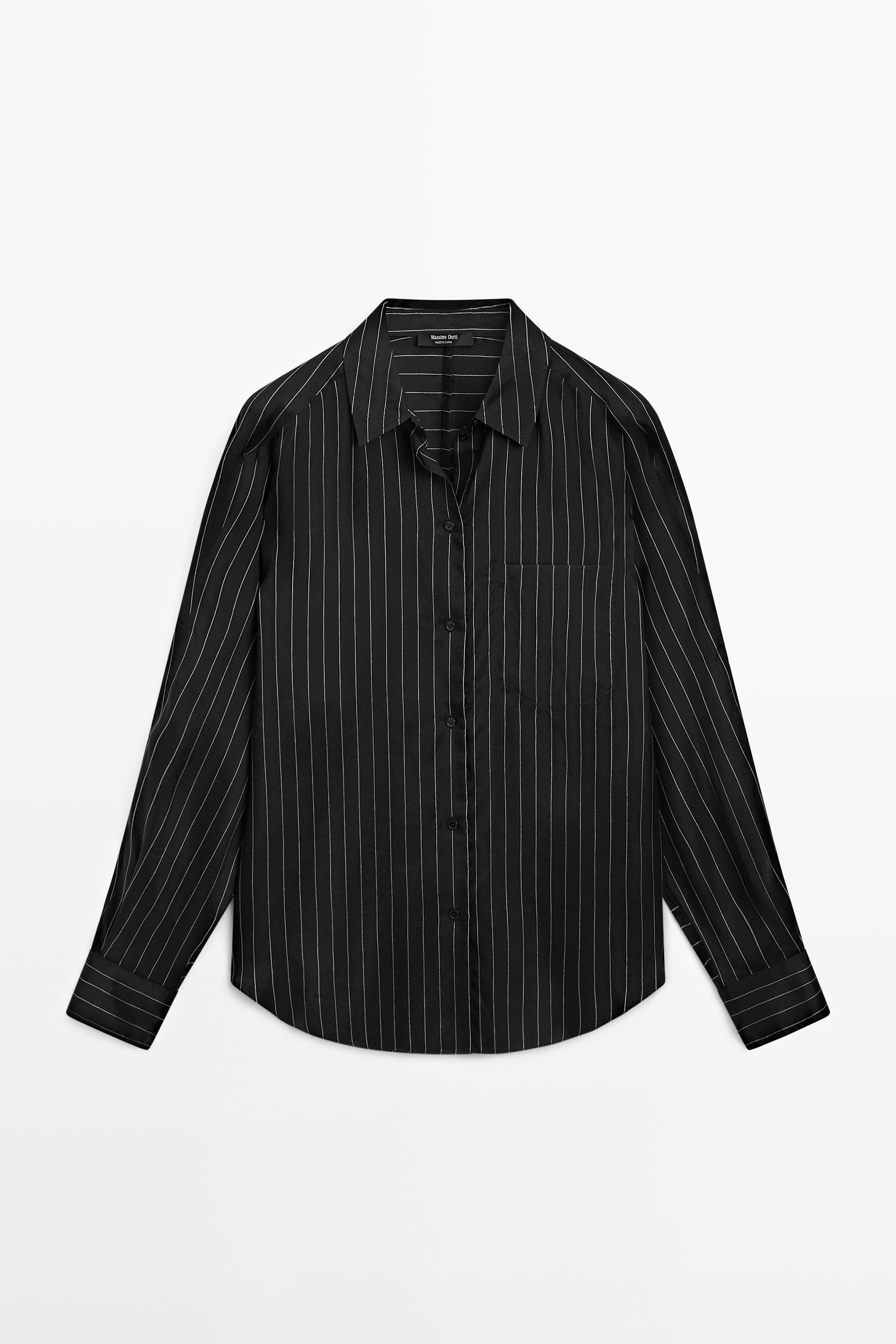 Striped shirt in flowing fabric - STUDIO — BLACK