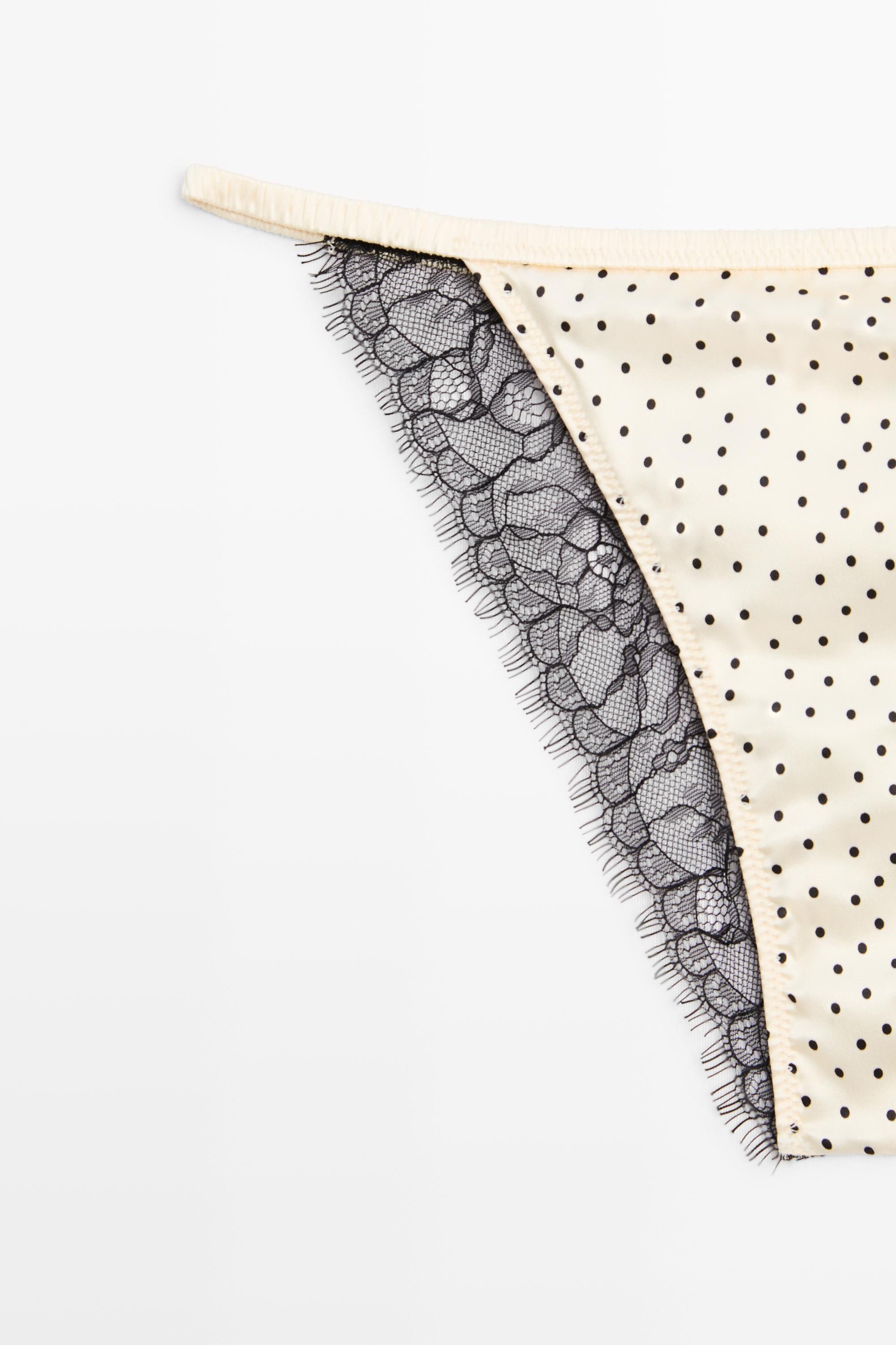 Polka dot briefs with lace detail — CREAM