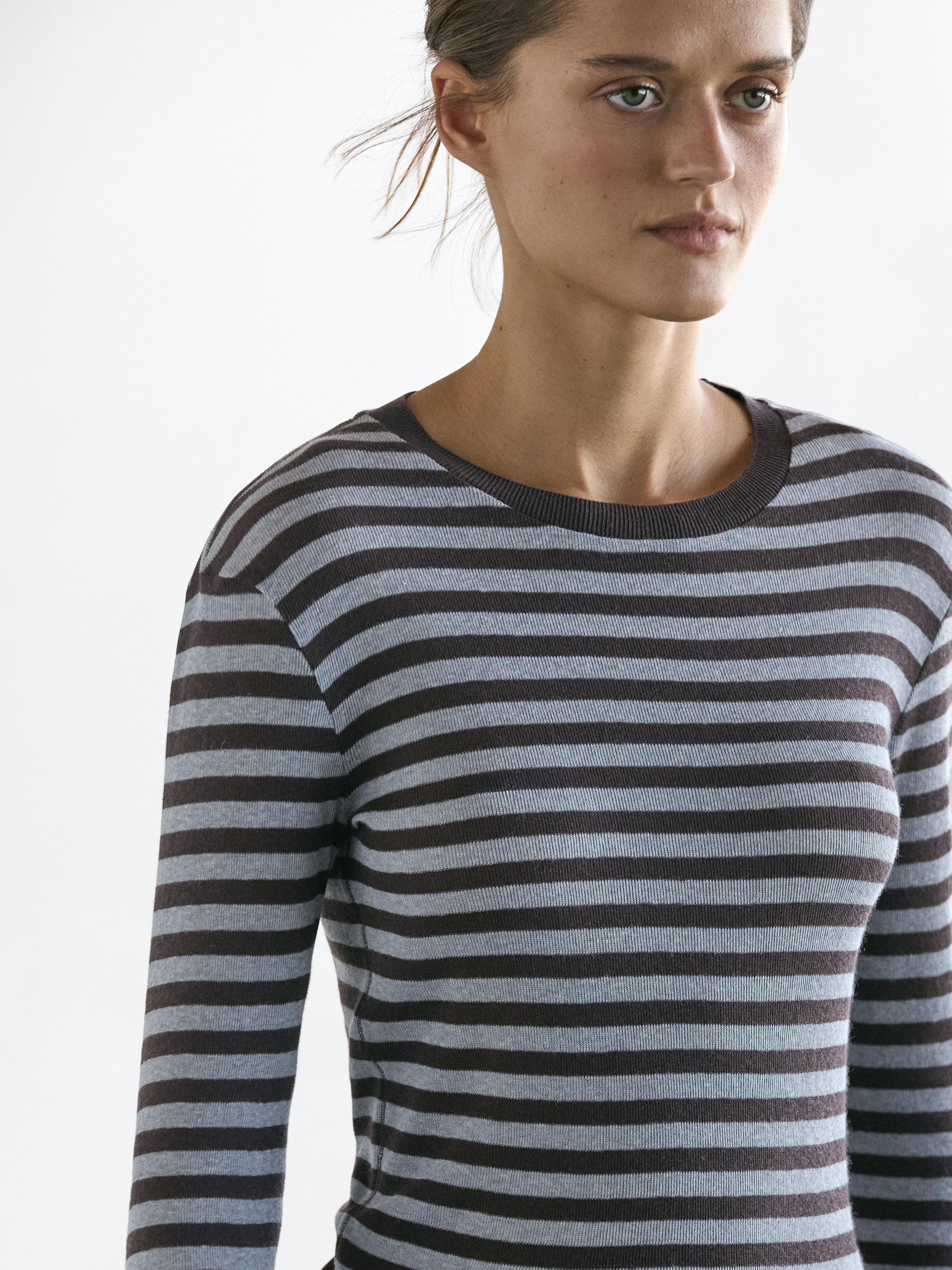 Cotton blend striped long sleeve T-shirt