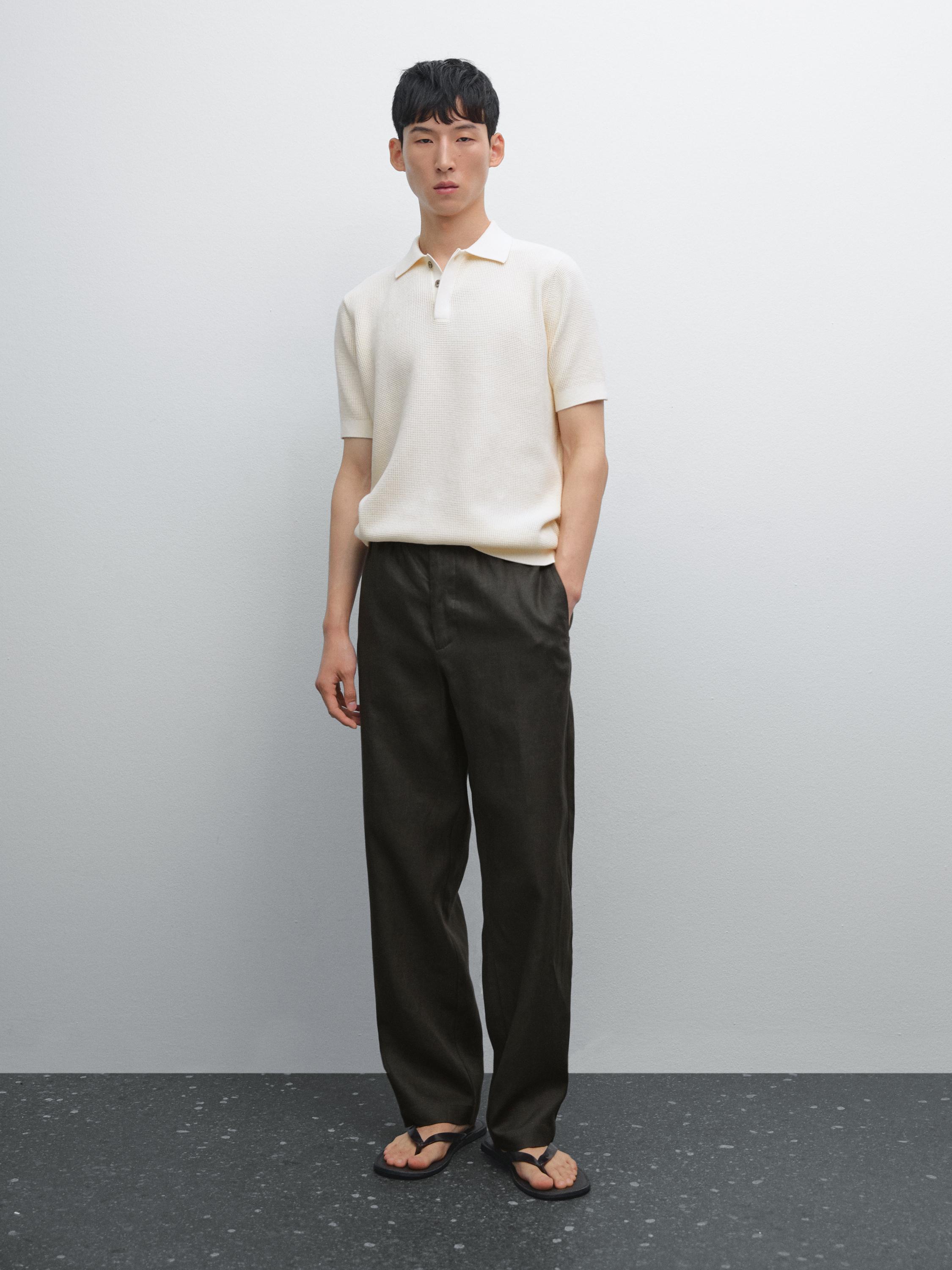 Textured cotton knit polo shirt