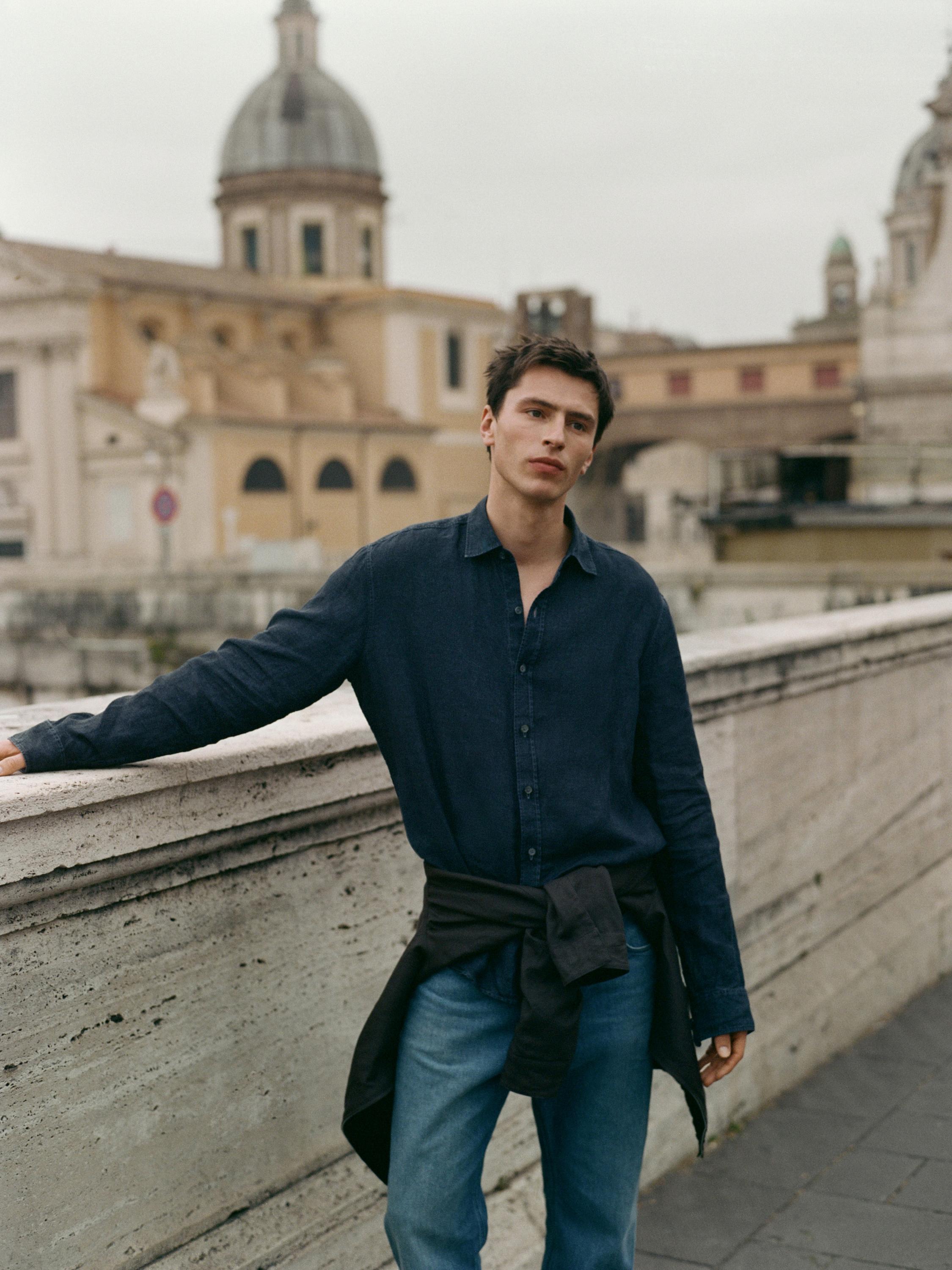 100% linen regular fit shirt — INDIGO