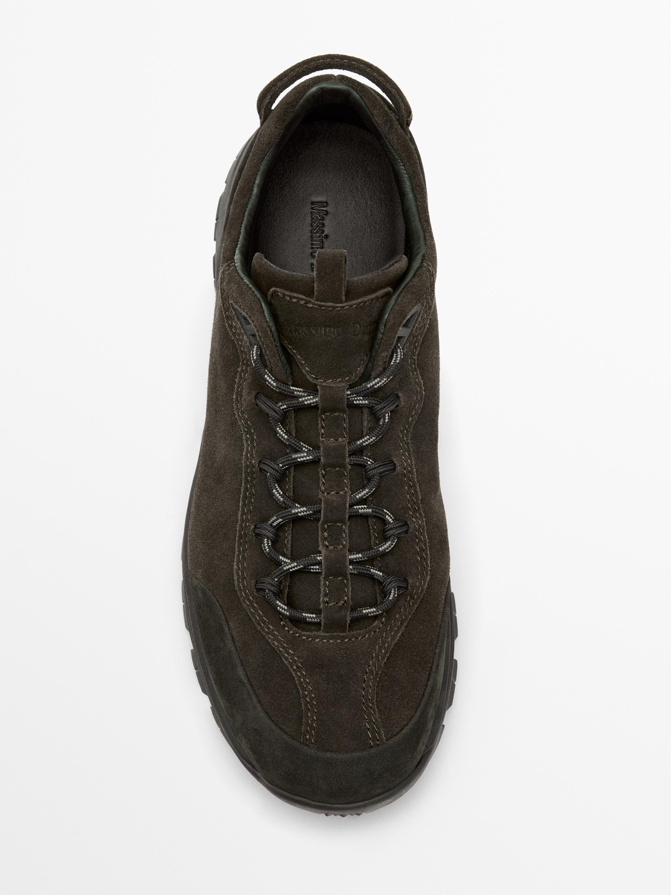 Technical trainers with leather pieces — BROWN