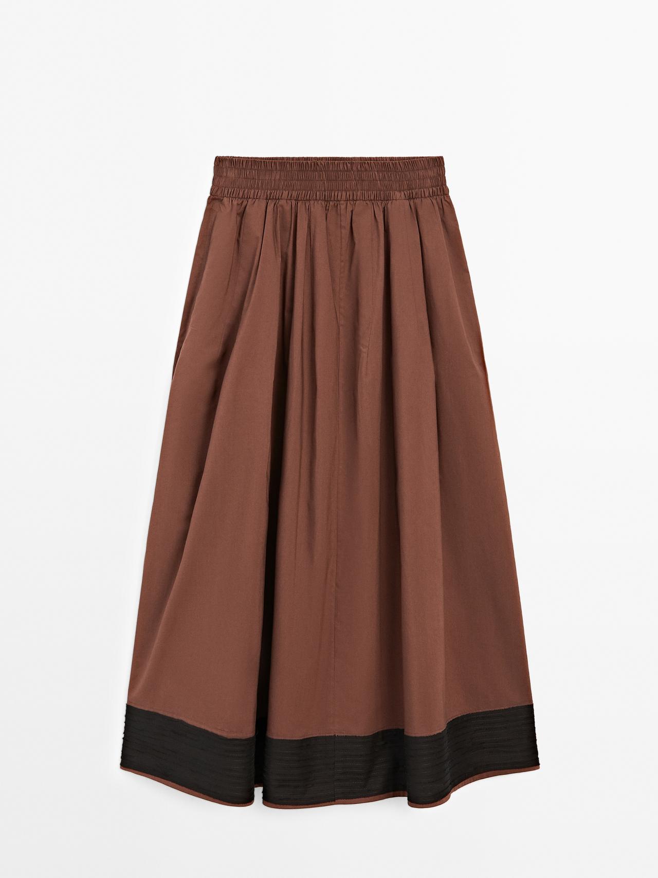 Massimo Dutti - Dame - Midinederdel Med Svaj Og Bånd - Chokolade - S