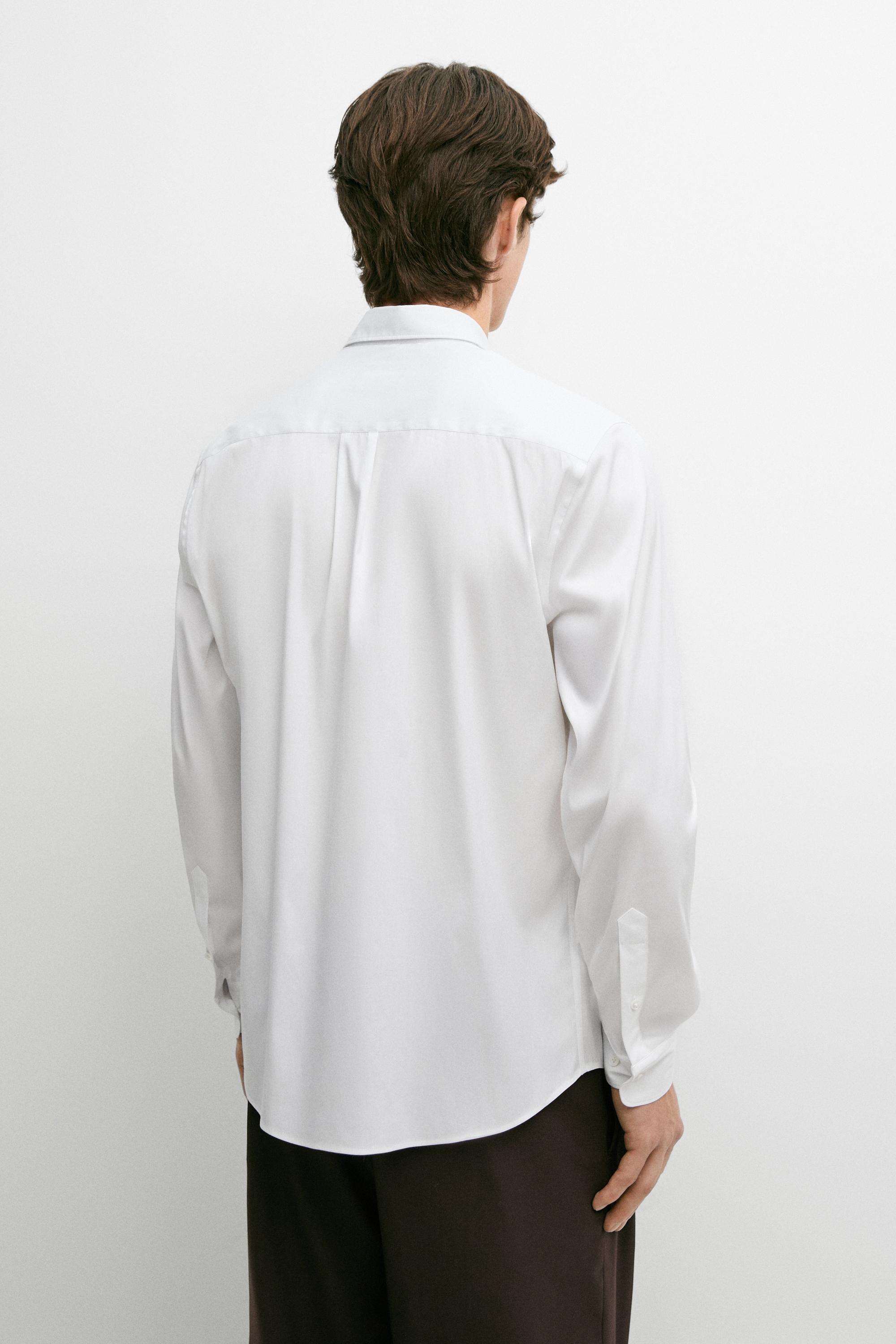 Slim fit stretch cotton blend shirt — WHITE