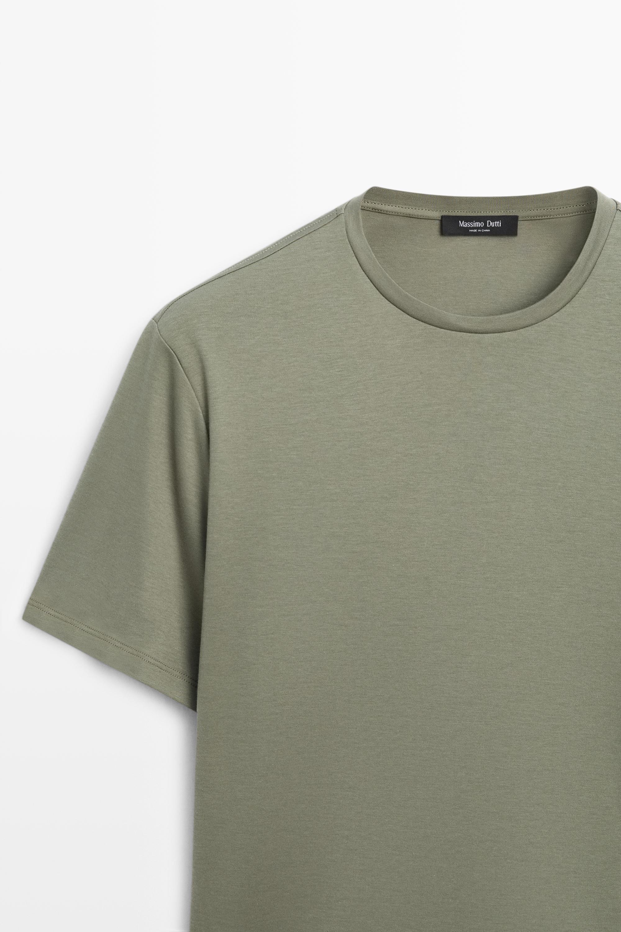 Cotton blend short sleeve T-shirt — MOSS GREEN