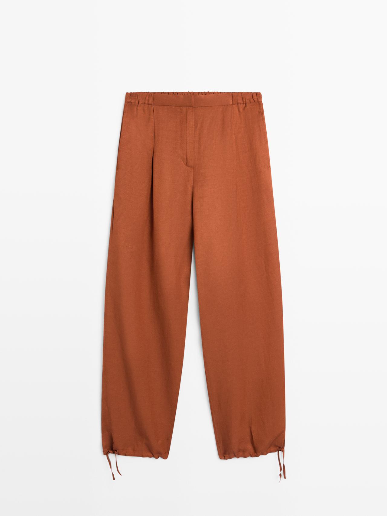 Massimo Dutti - Dame - Loose Fit Bukser Med Bindebåndsdetalje - Orange - 38