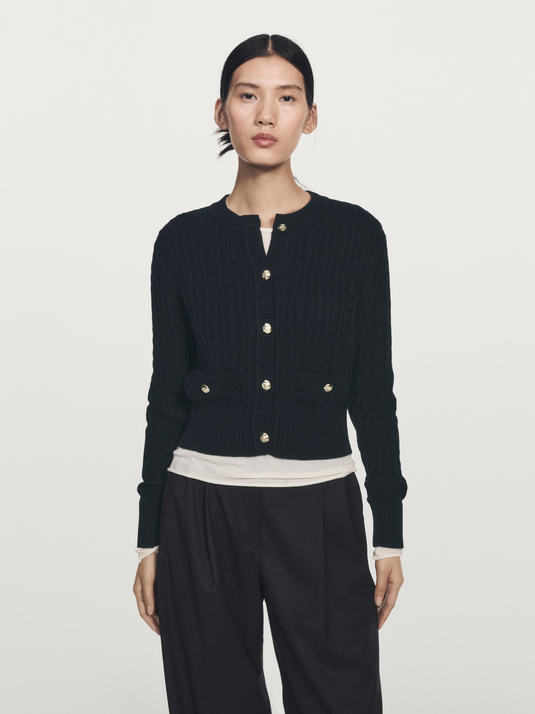 Cable-knit cardigan with gold buttons
