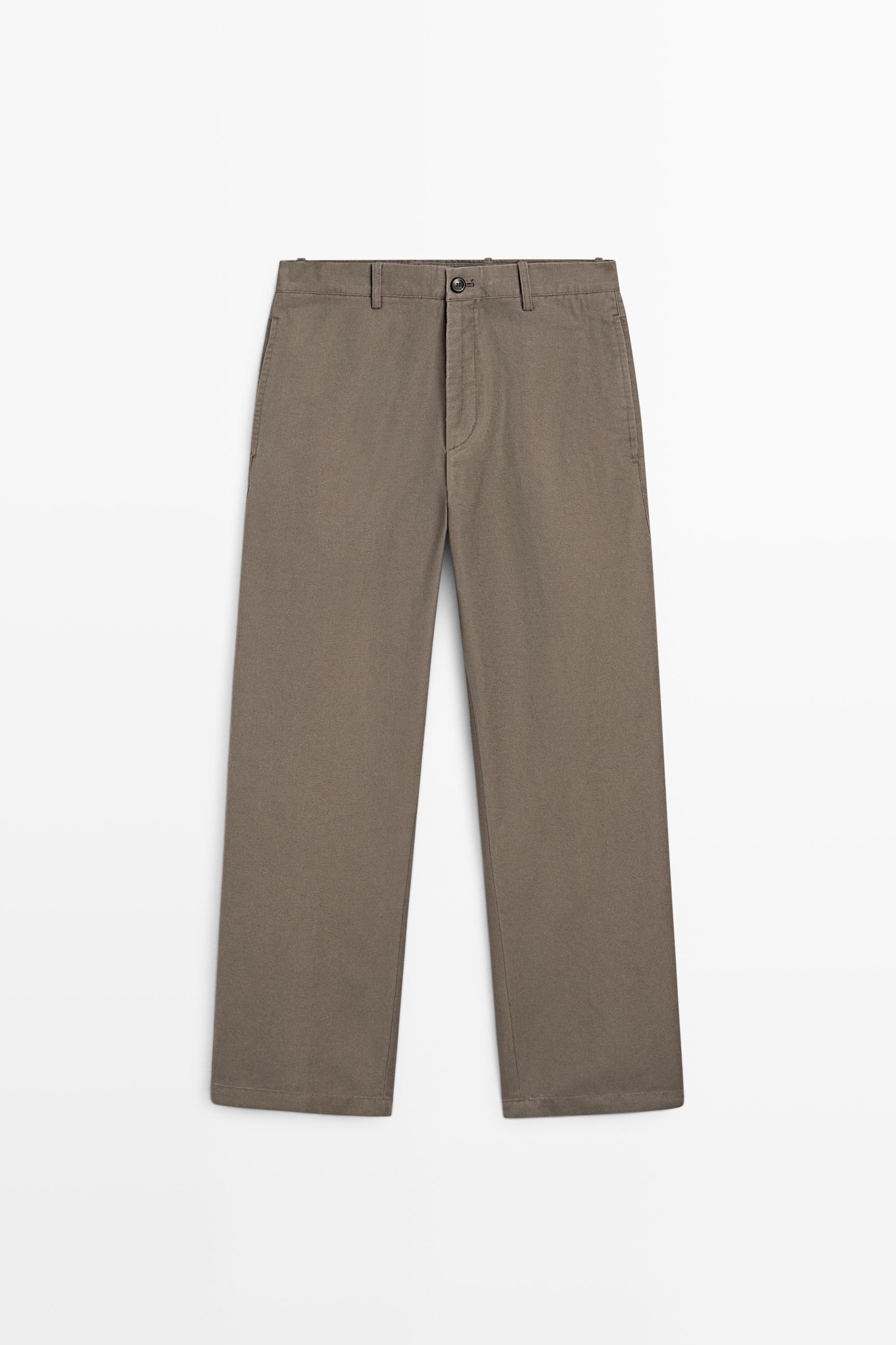 Cotton and linen tapered fit trousers — MOLE BROWN