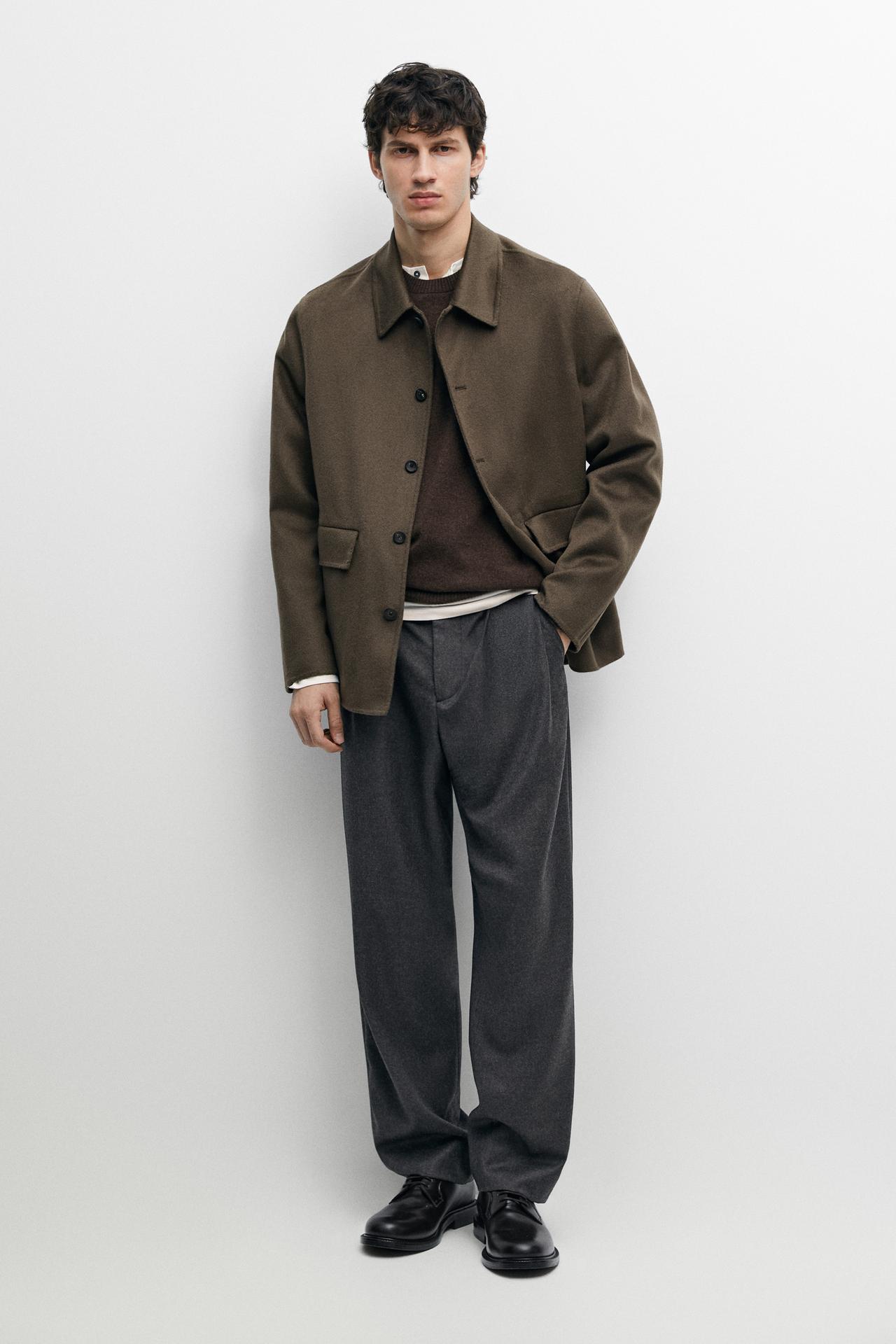100% cashmere double fabric overshirt — Greyish green
