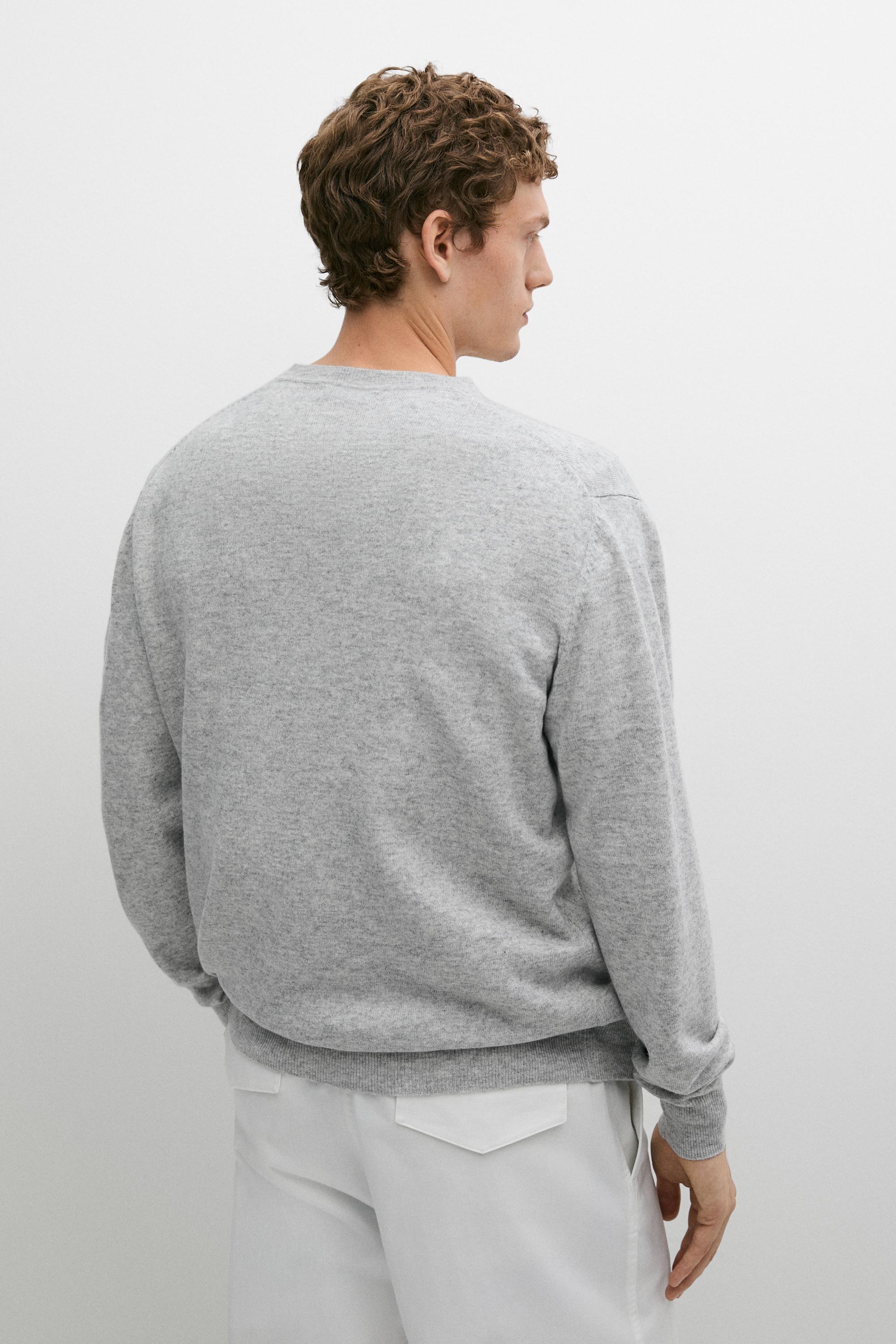 Wool blend round neck knit sweater — GREY MARL