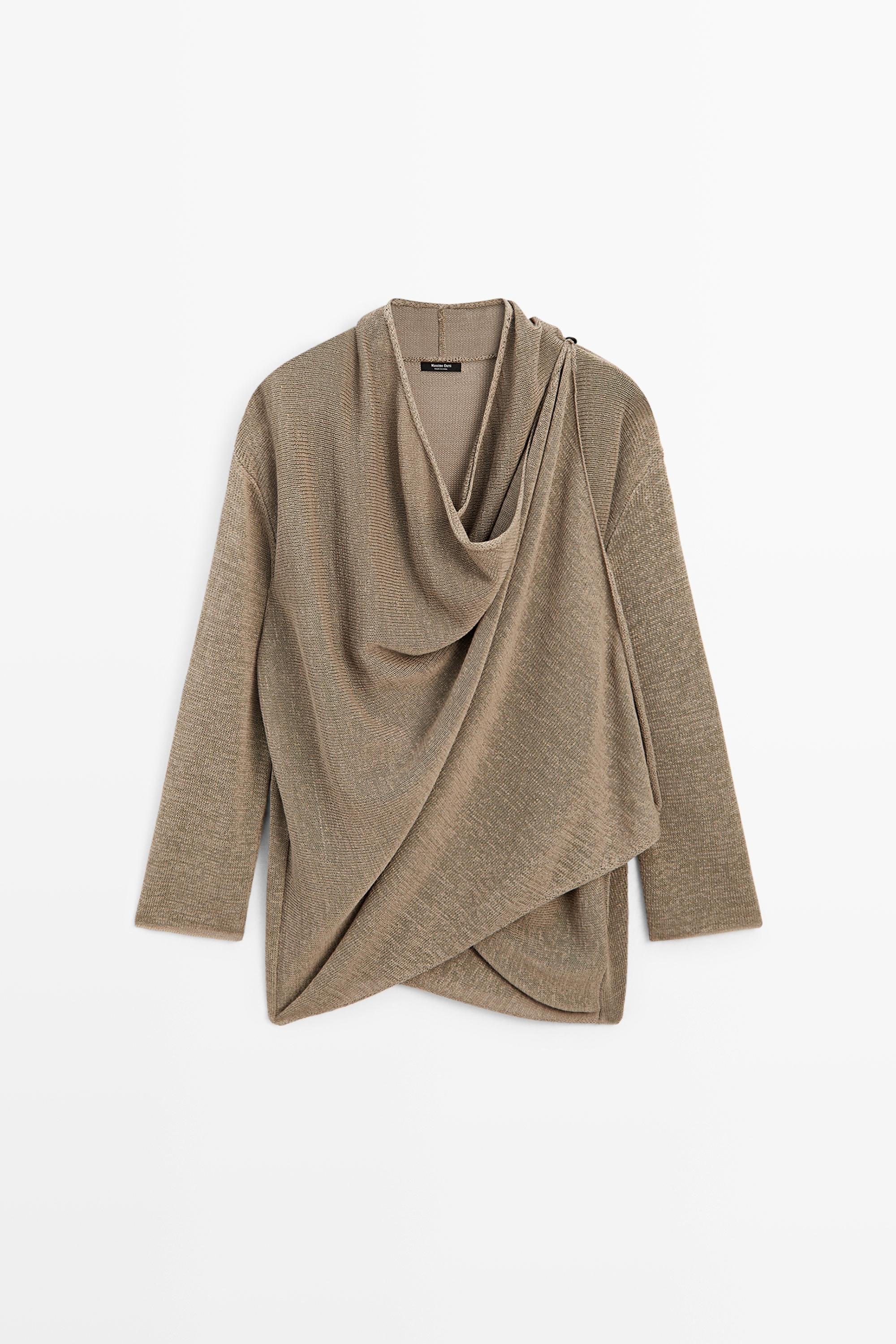 Total look draped knit cape cardigan — SAND