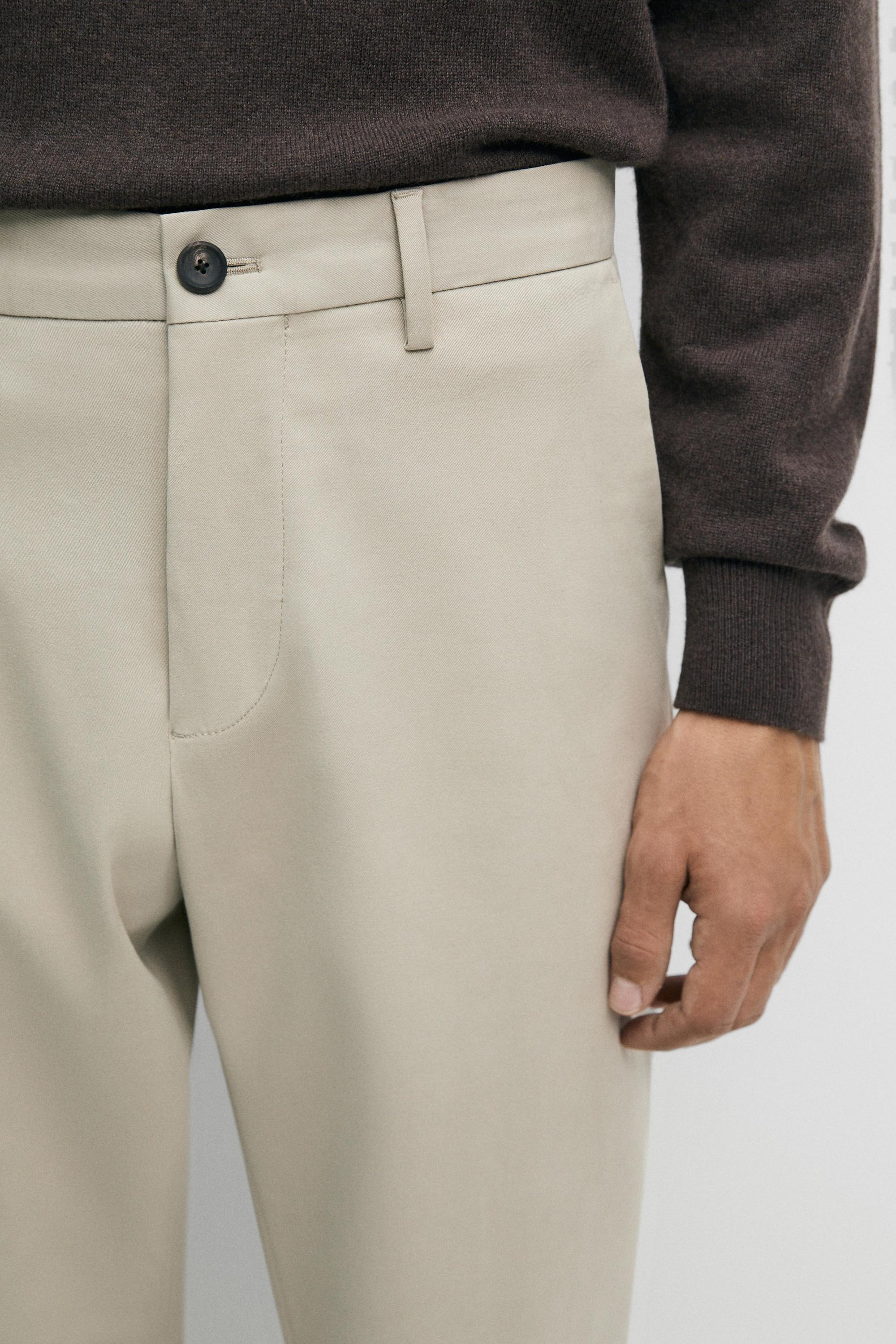 Cotton blend slim fit pants — BEIGE