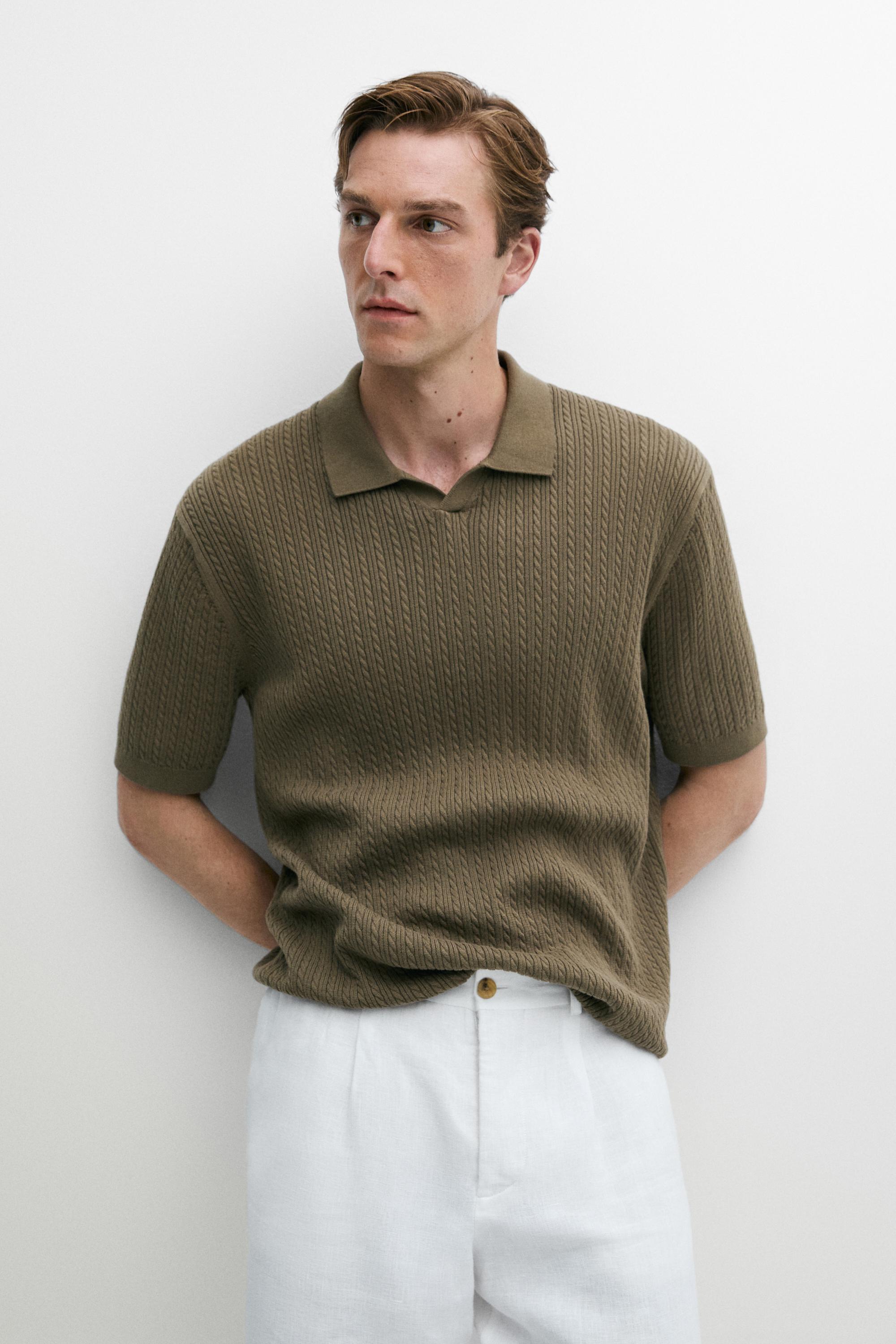 Pull polo en maille tressée 100 % coton