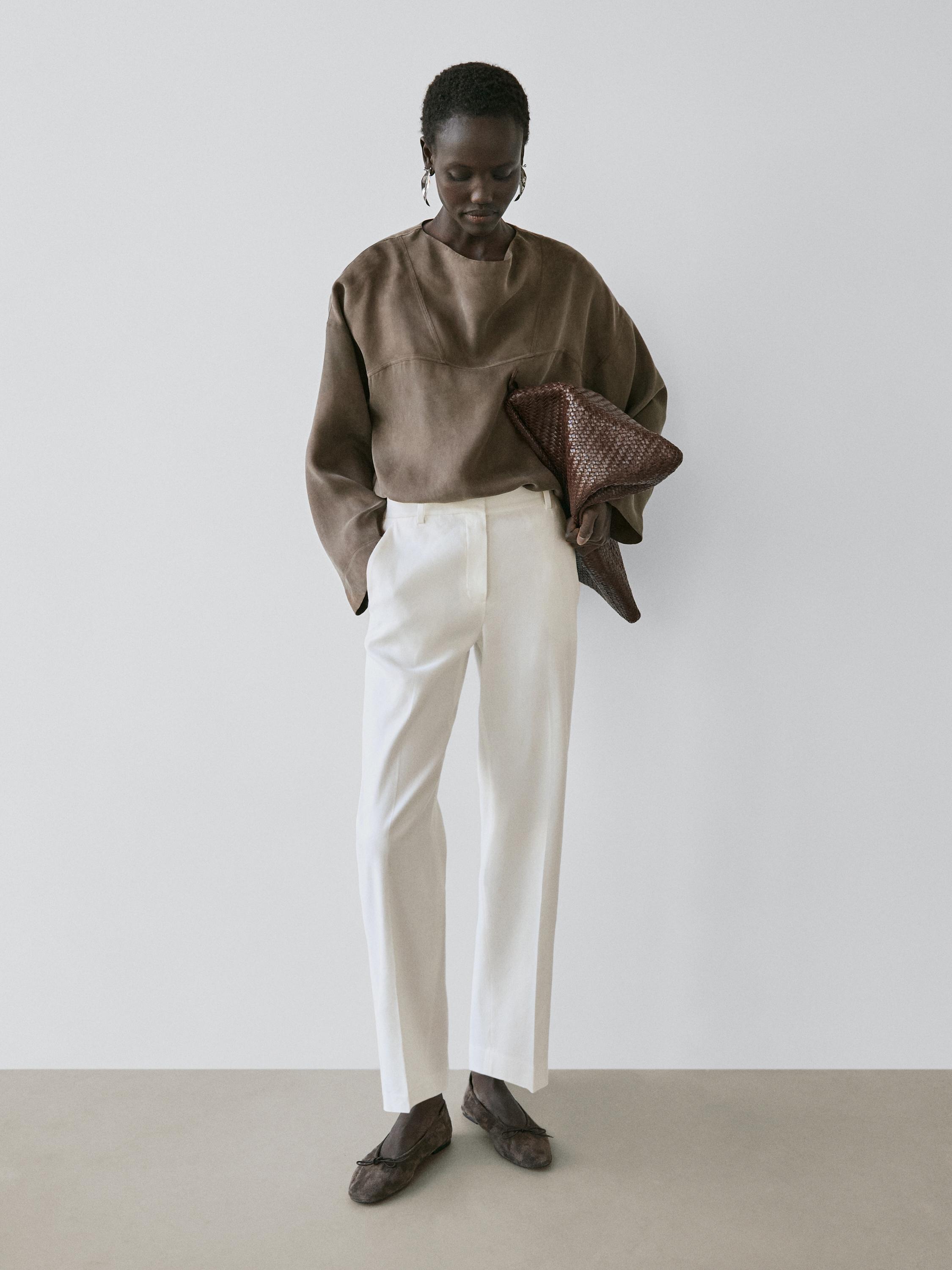 Straight-leg linen blend trousers