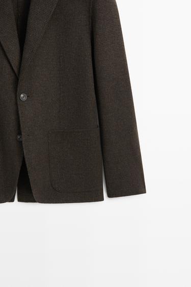 Houndstooth wool blend blazer — BROWN 7
