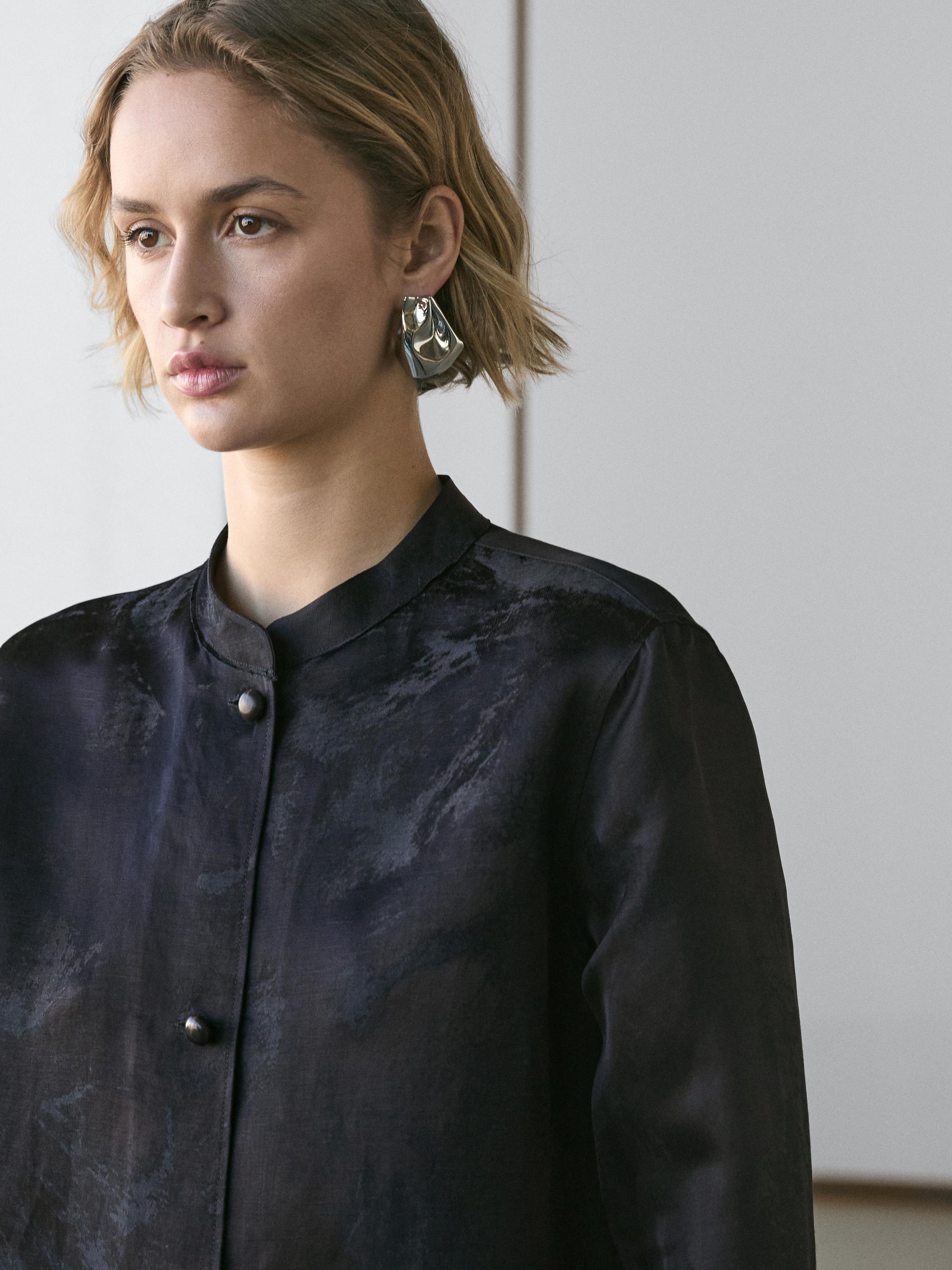 Flowing jacquard shirt — NAVY BLUE