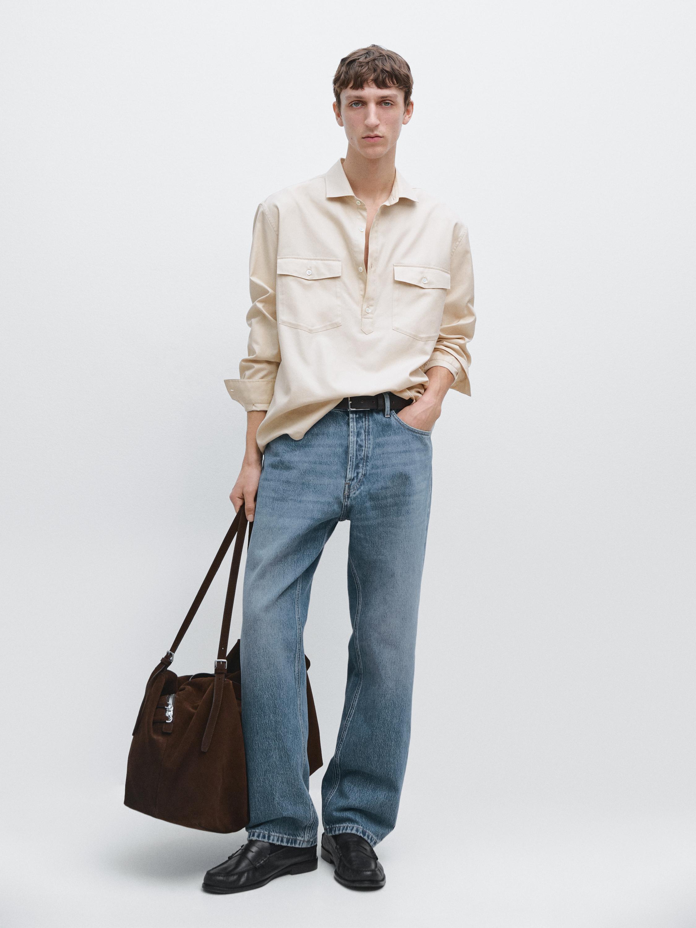 Cotton shirt with pockets — BEIGE