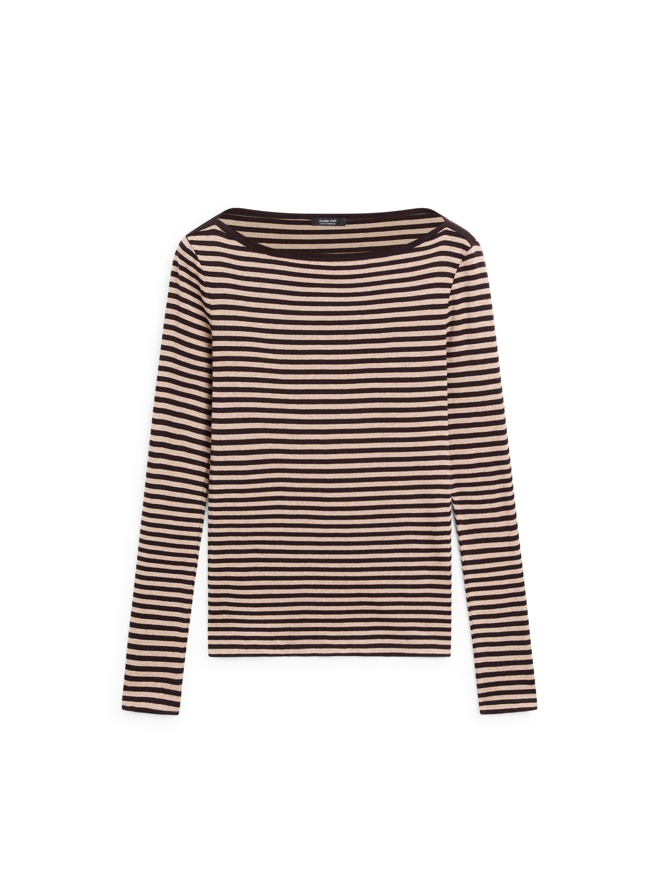 Striped long sleeve cotton T-shirt — BROWN