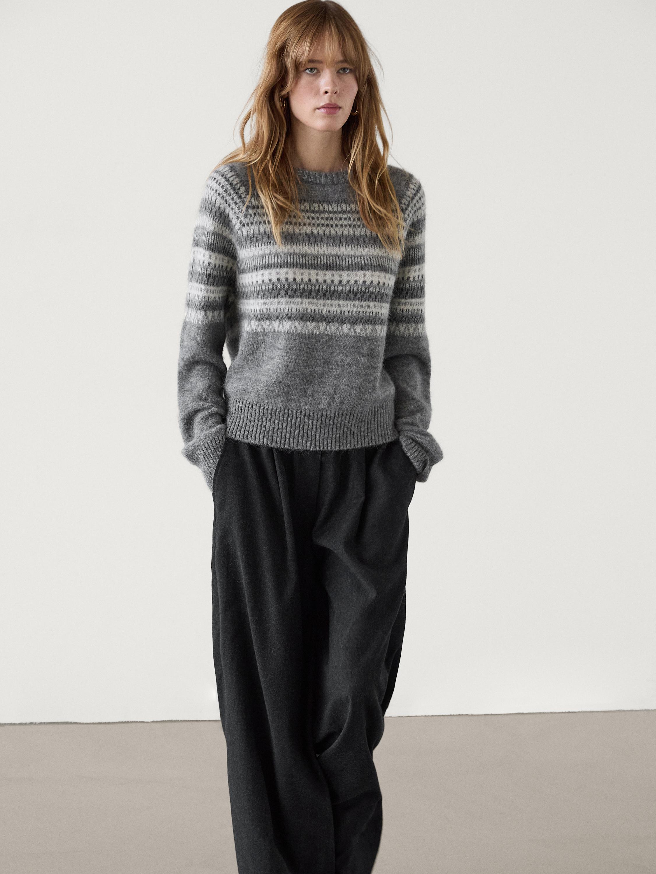 Knit jacquard sweater with design · Grey · Sweaters And Cardigans | Massimo  Dutti