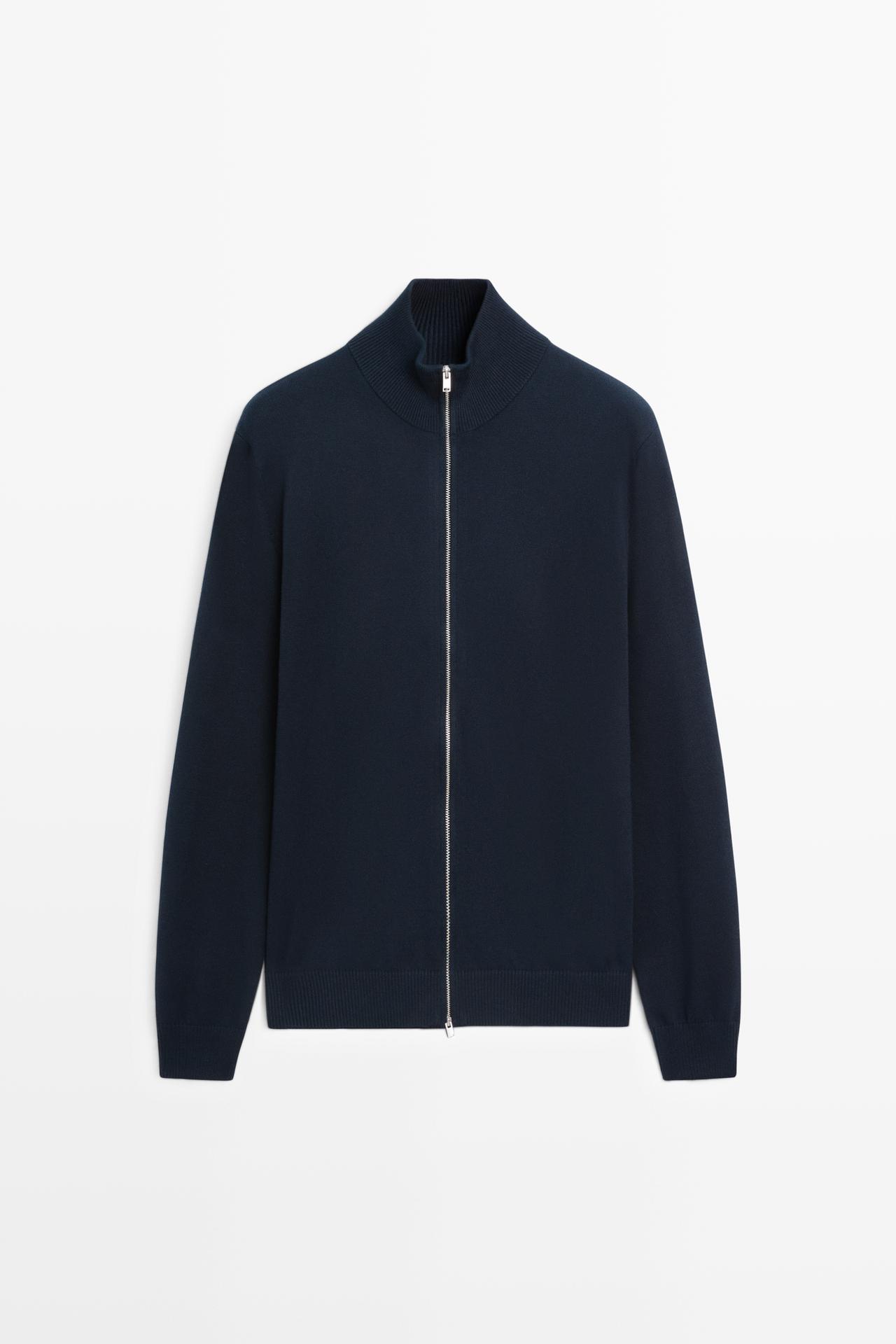 100% cotton knit cardigan — NAVY BLUE