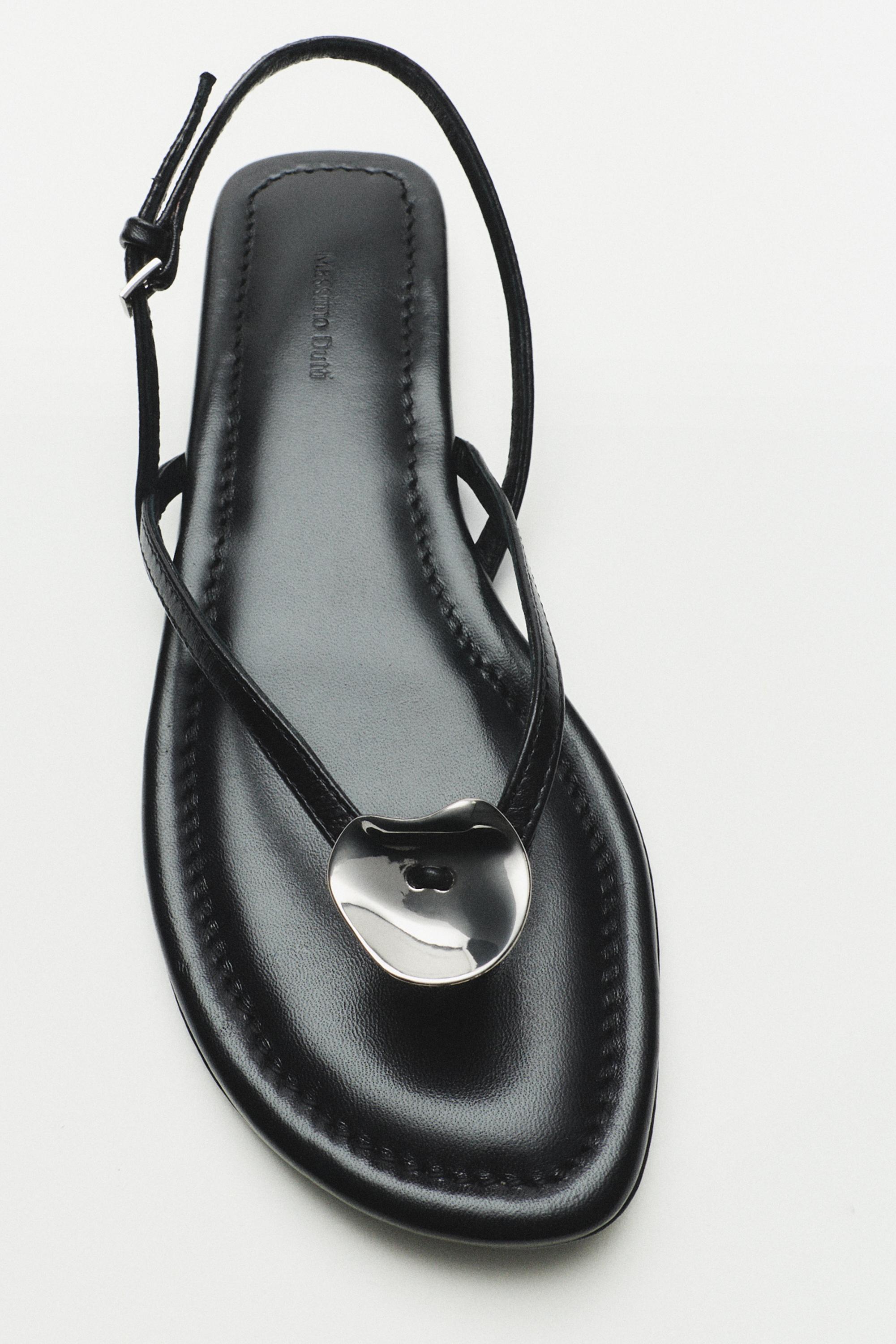 Flat slider sandals with gem detail — BLACK