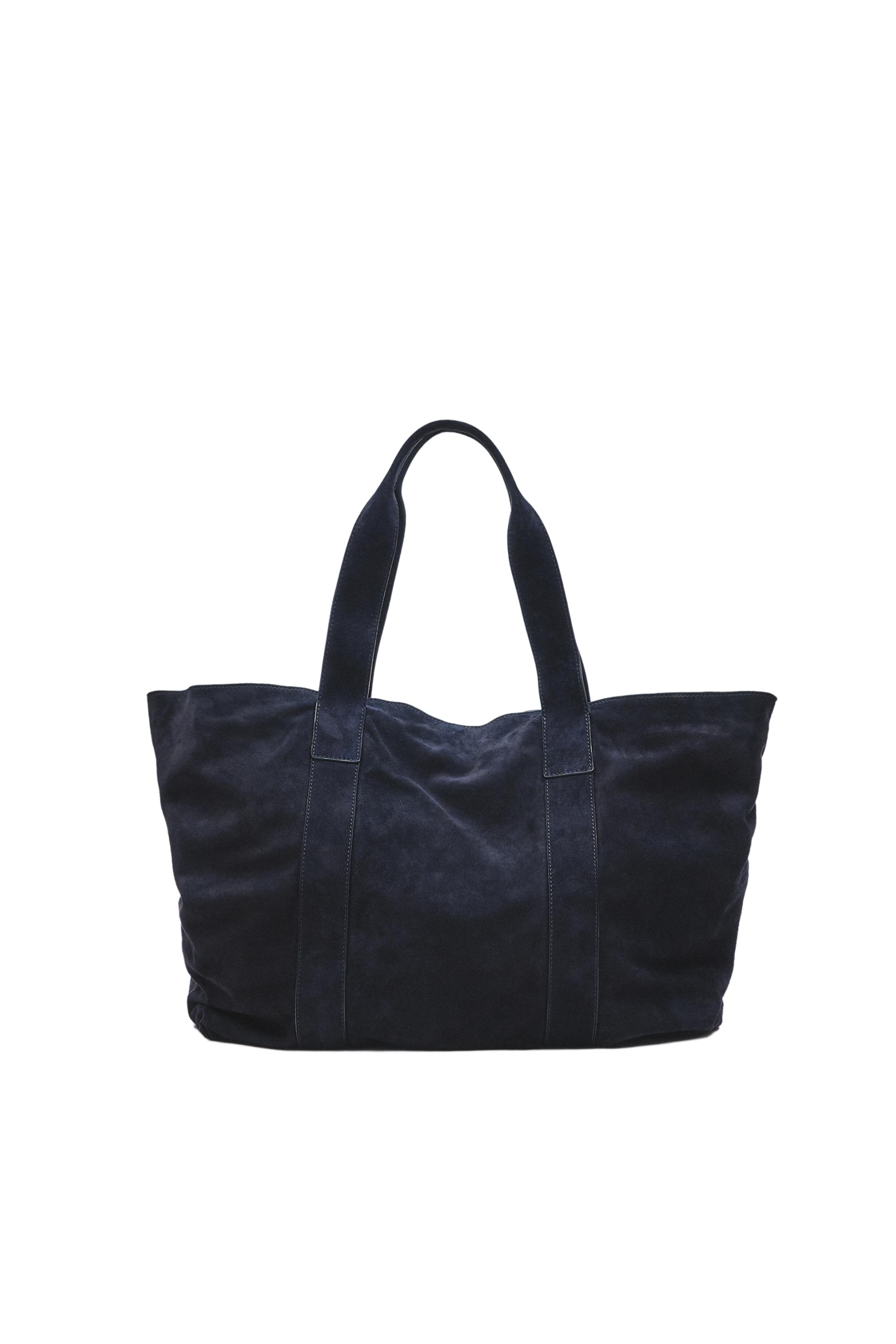 Split suede leather tote bag — NAVY BLUE