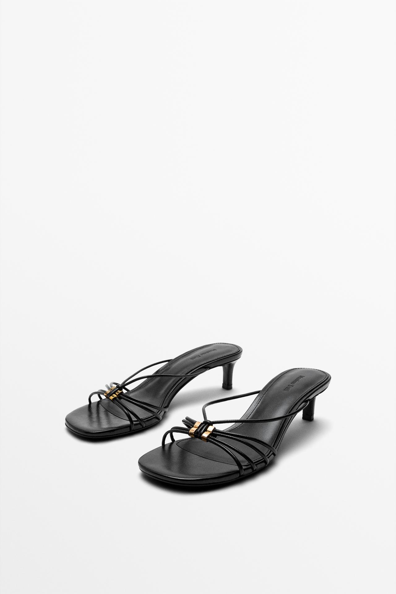 Strappy heeled sandals with embellished detail — BLACK