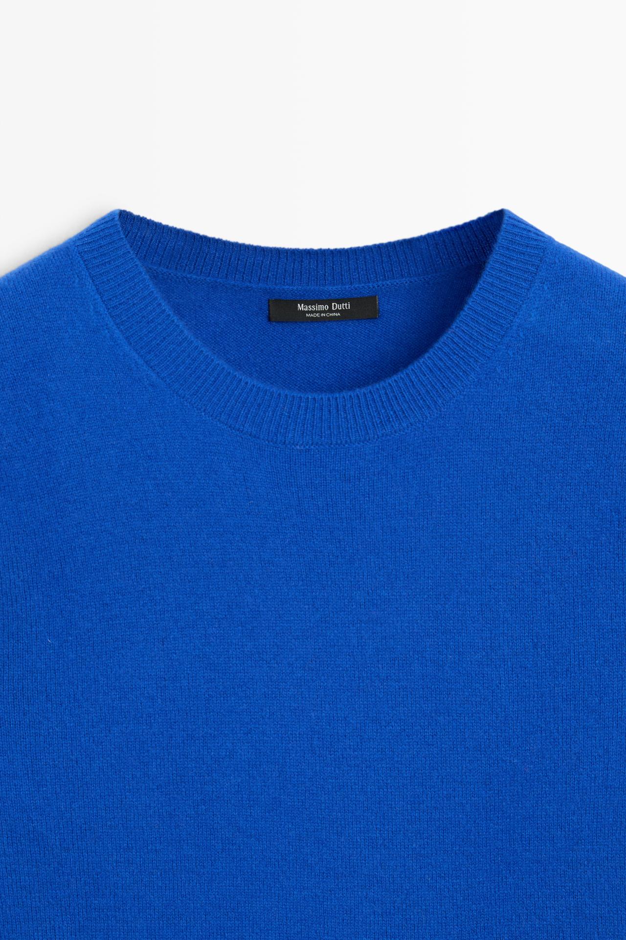 Wool blend crew neck knit sweater — FADED PETROL BLUE