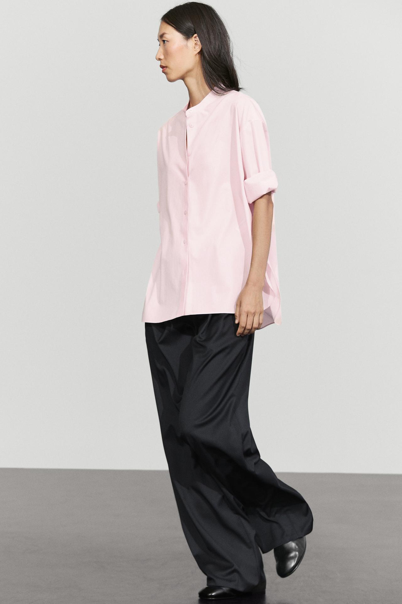 Cotton-blend stand collar shirt — CLAY
