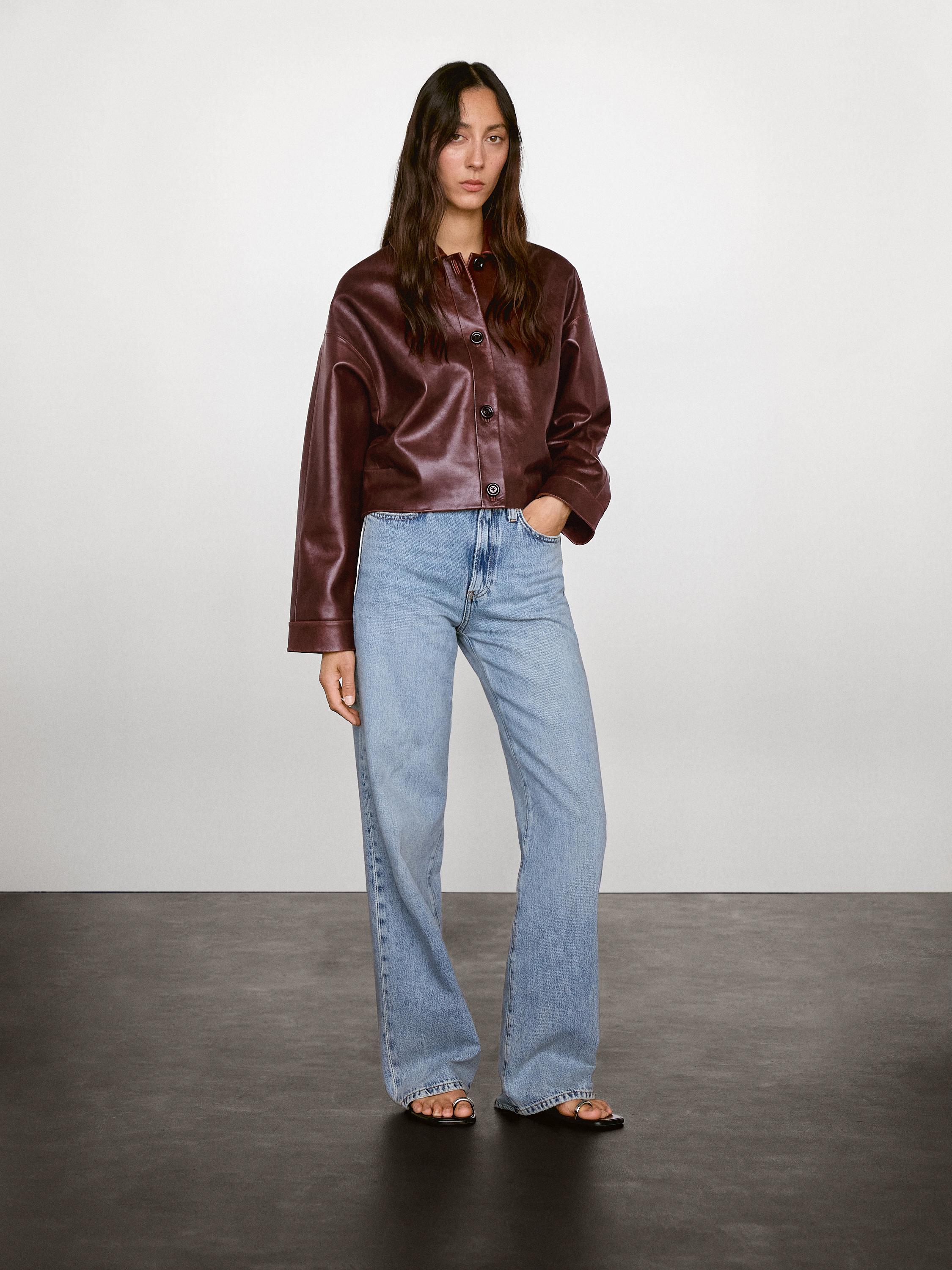 Chaqueta corta brillo piel napa