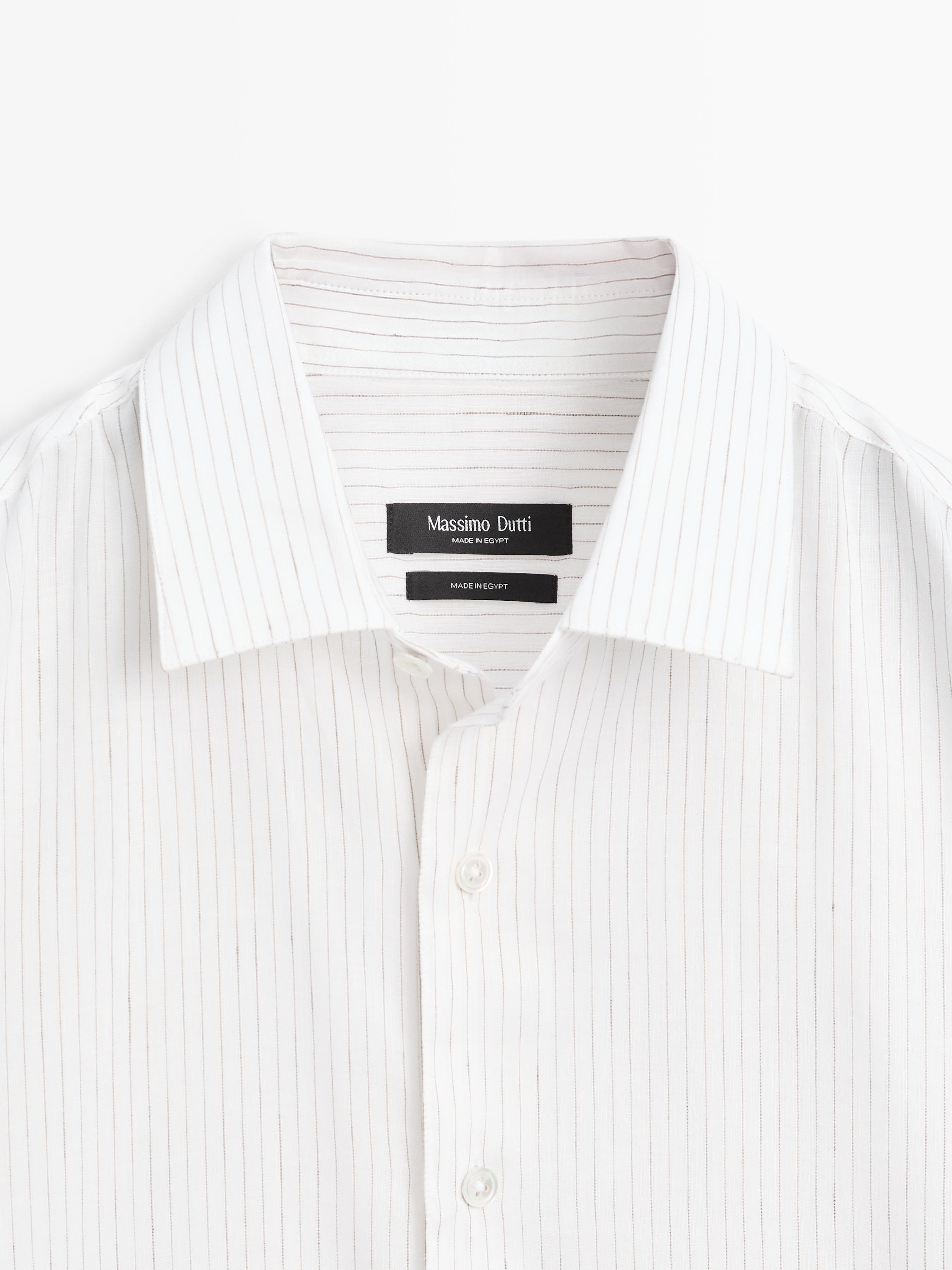 Cotton blend regular fit striped shirt — MUSTARD YELLOW