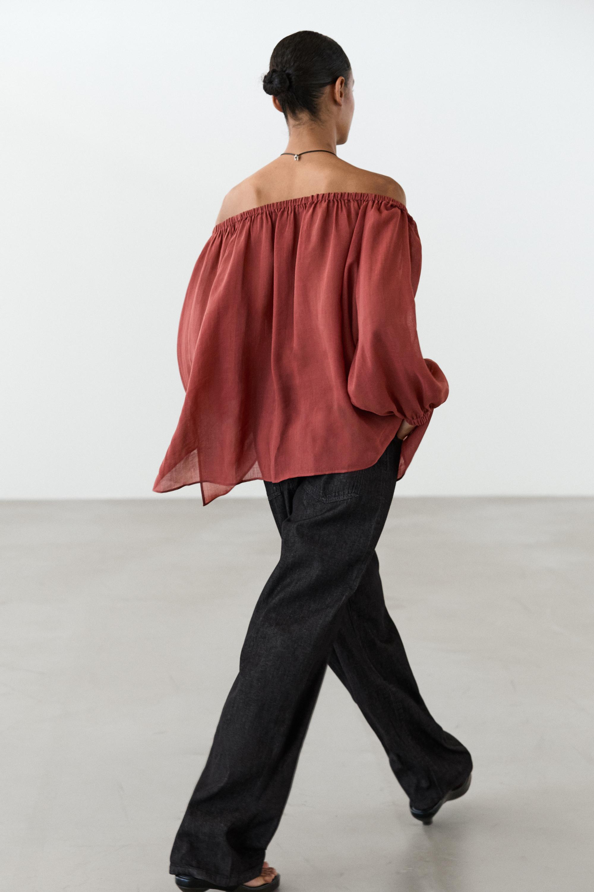 Flowing boat neck shirt — RUSSET