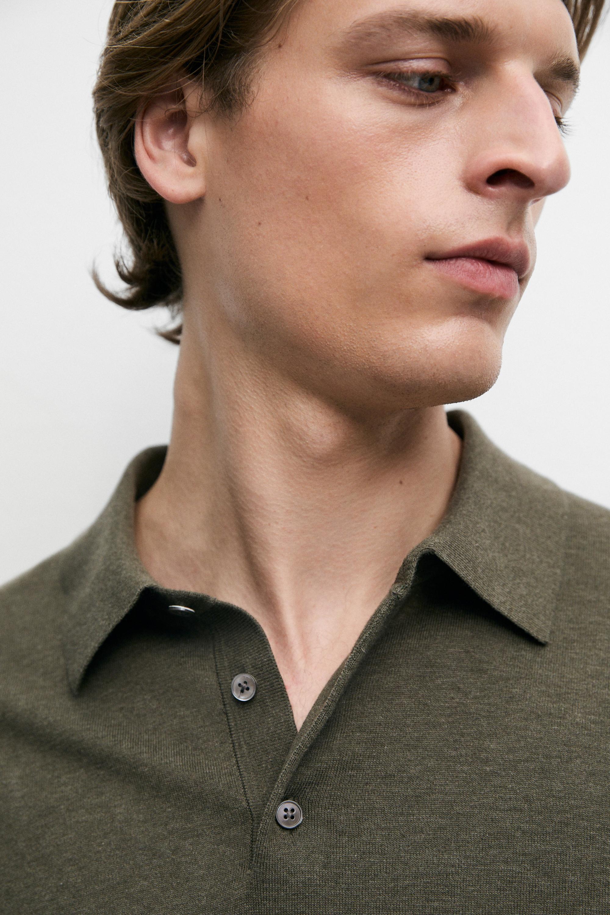 100% cotton knit polo shirt — GREEN MARL