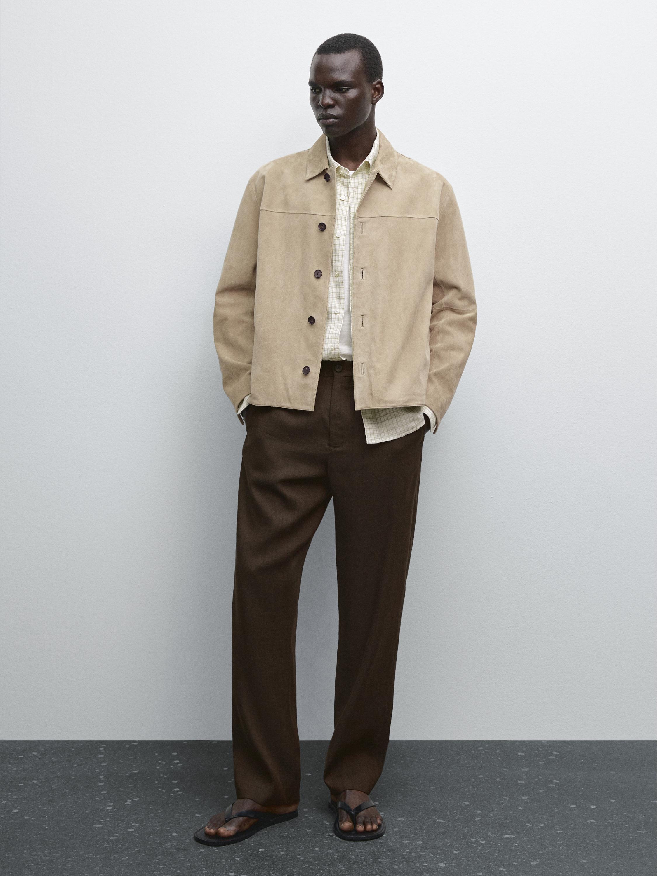 Veste courte en cuir effet daim