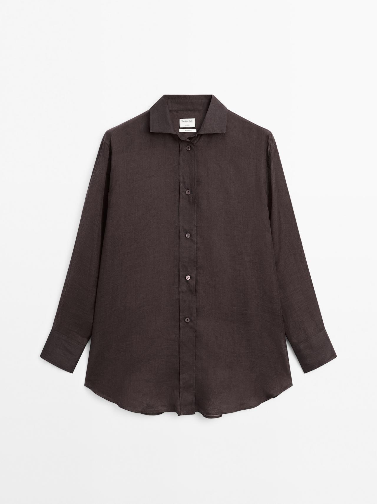 Massimo Dutti - Dame - Lang Skjorte I 100% Ramie – Studio - Brun - M