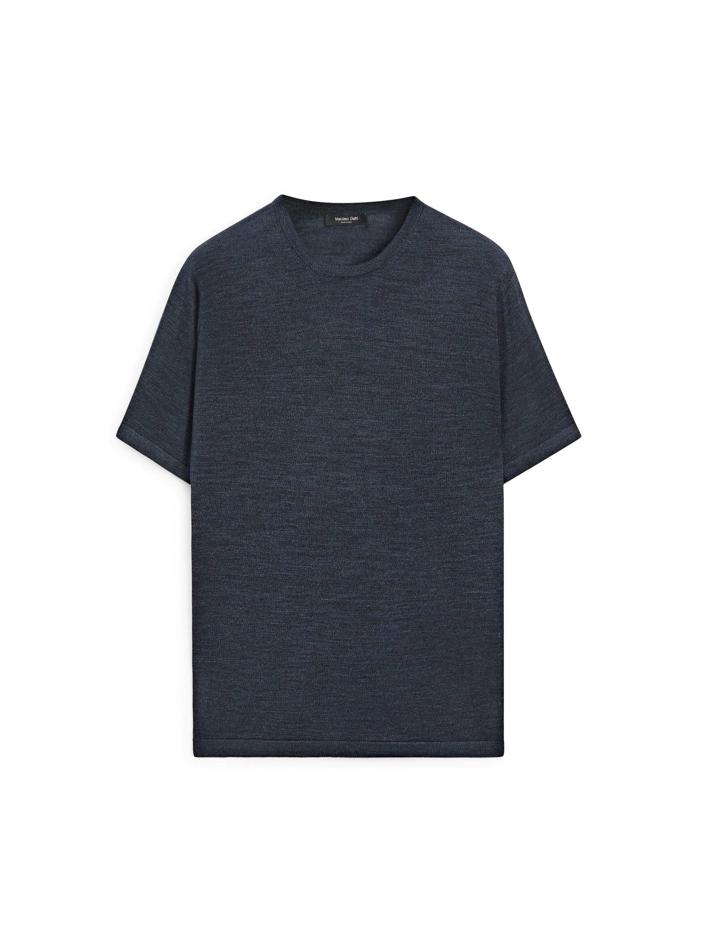 Wool-blend short-sleeve knit sweater — DARK NAVY