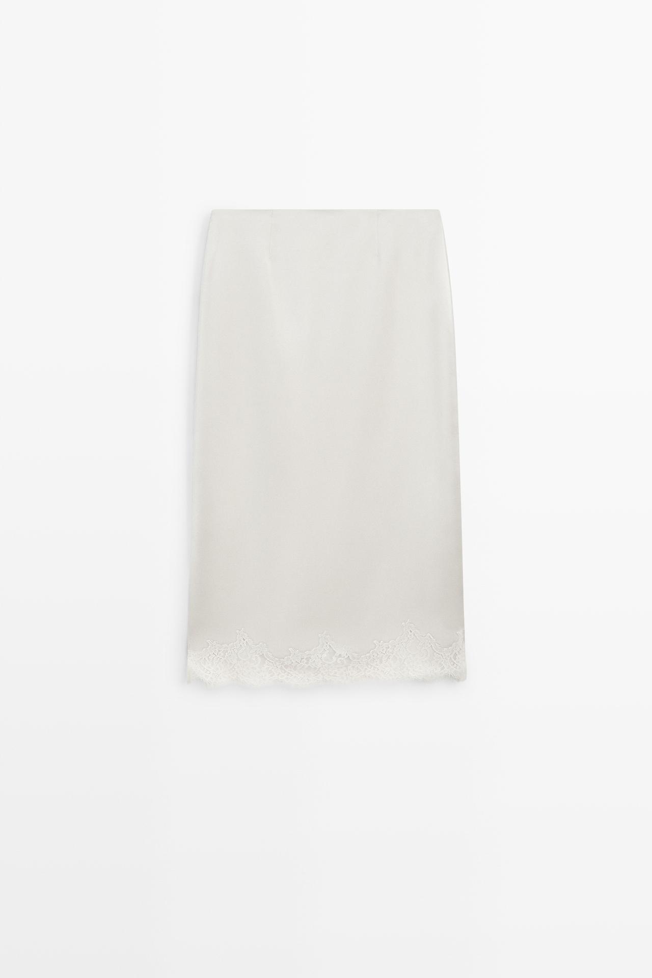 Satin lace midi skirt — Pearl grey