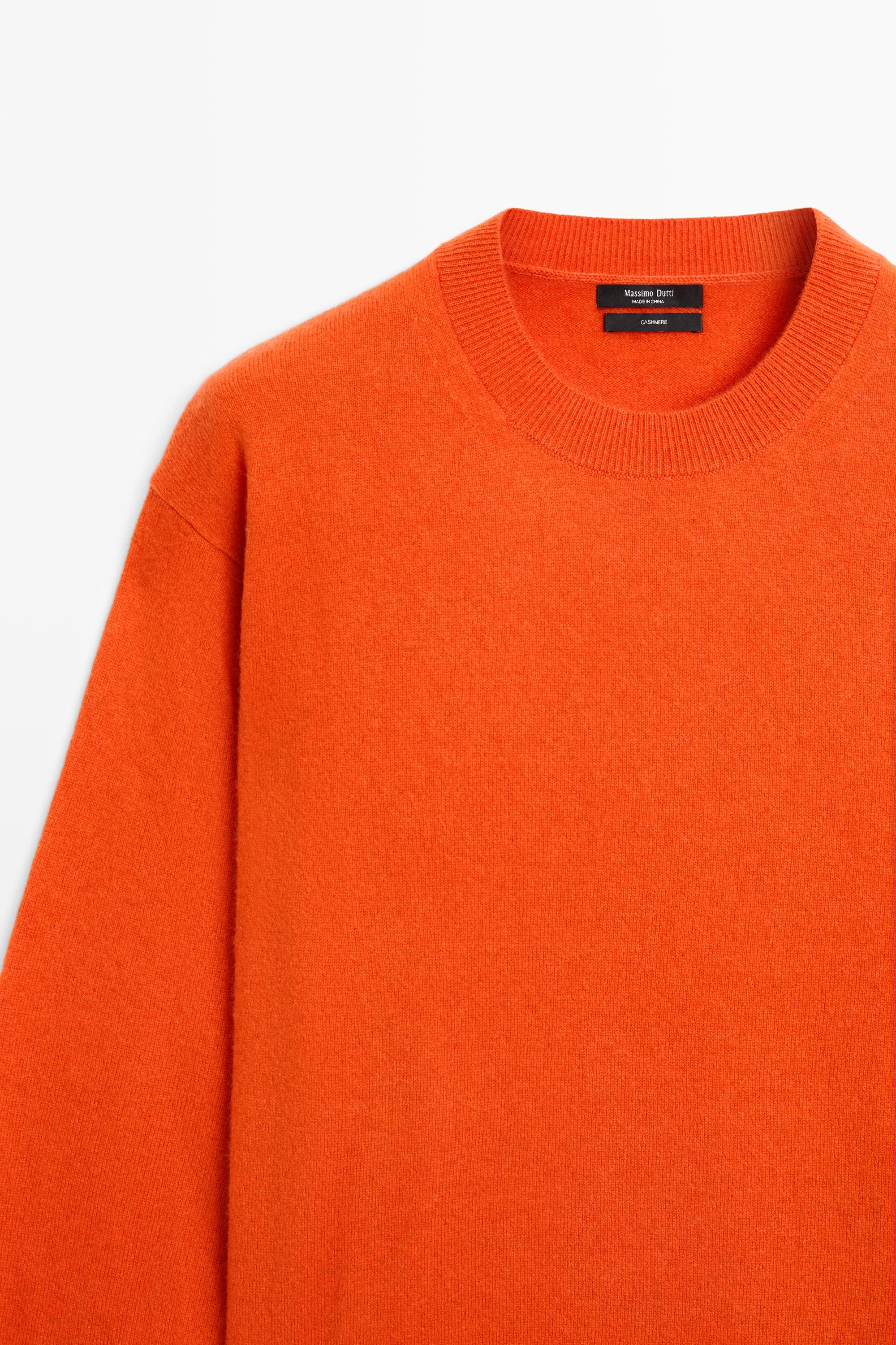 100% cashmere long sleeve sweater · Orange, Light Blue, Navy Blue