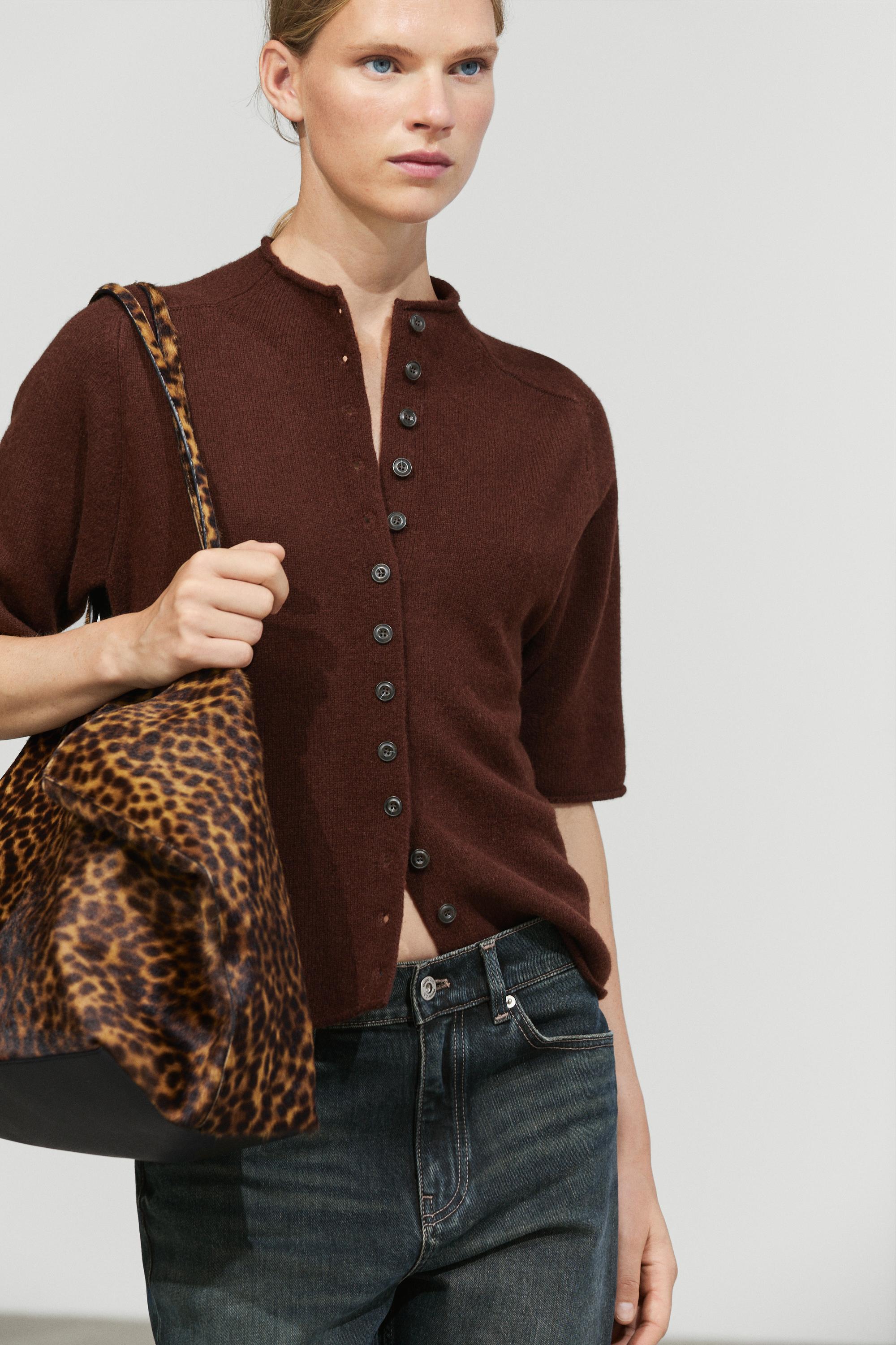 100% wool funnel neck knit cardigan — MAROON