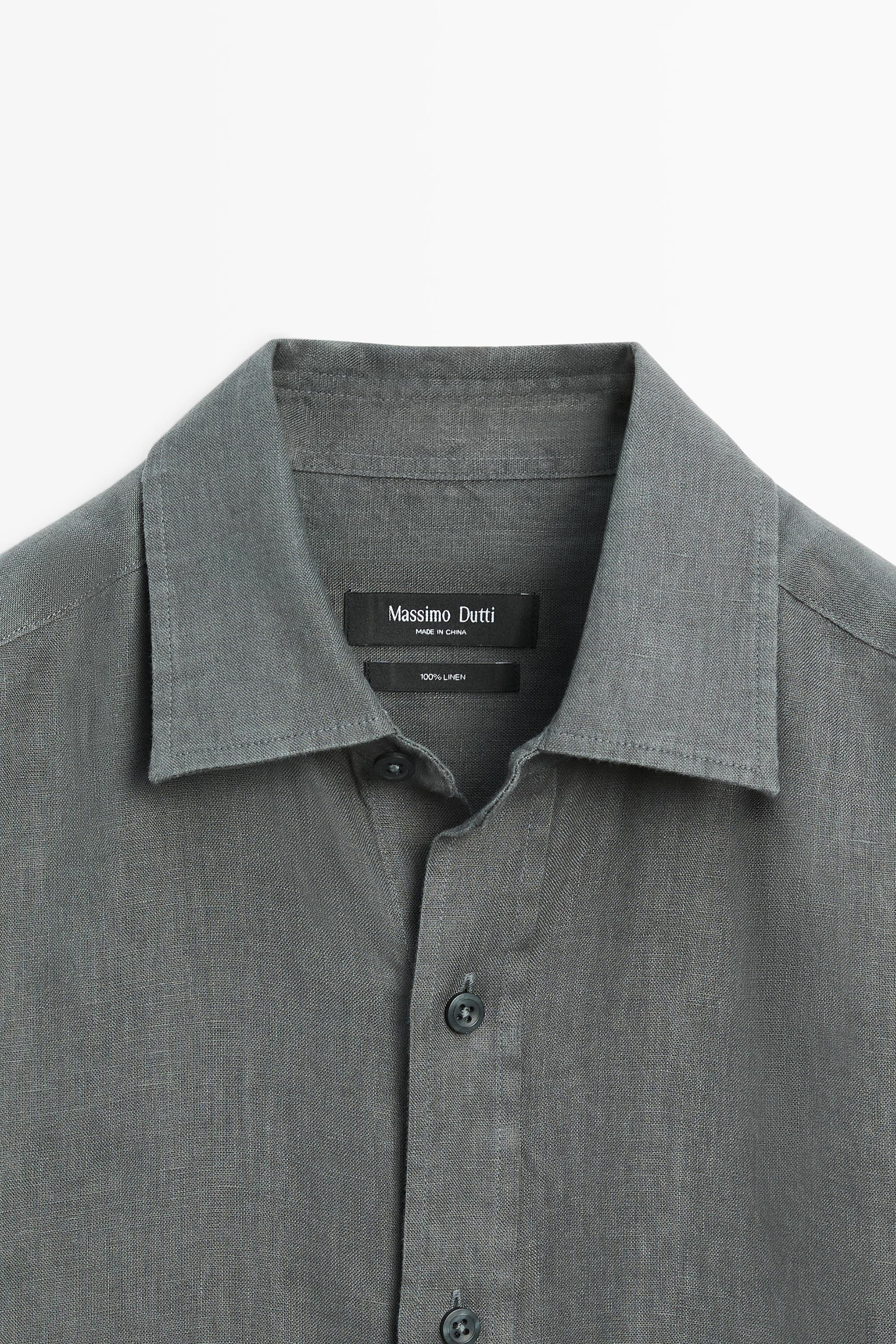 100% linen slim fit shirt — DARK GREEN